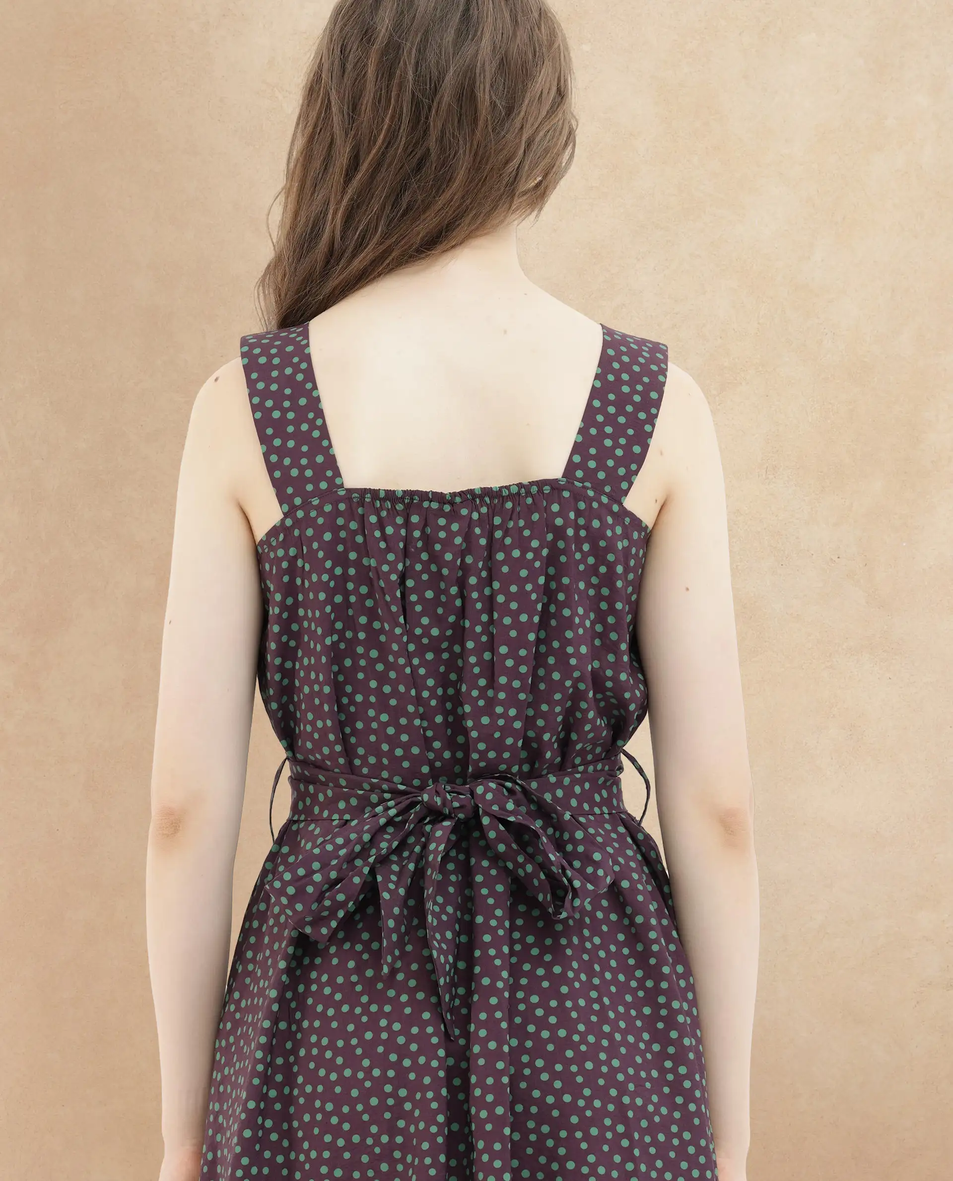 Rareism Women's Eula Brown Viscose Shoulder Strap Polka Print Shoulder Strap Midi Flared Dress - Image 11