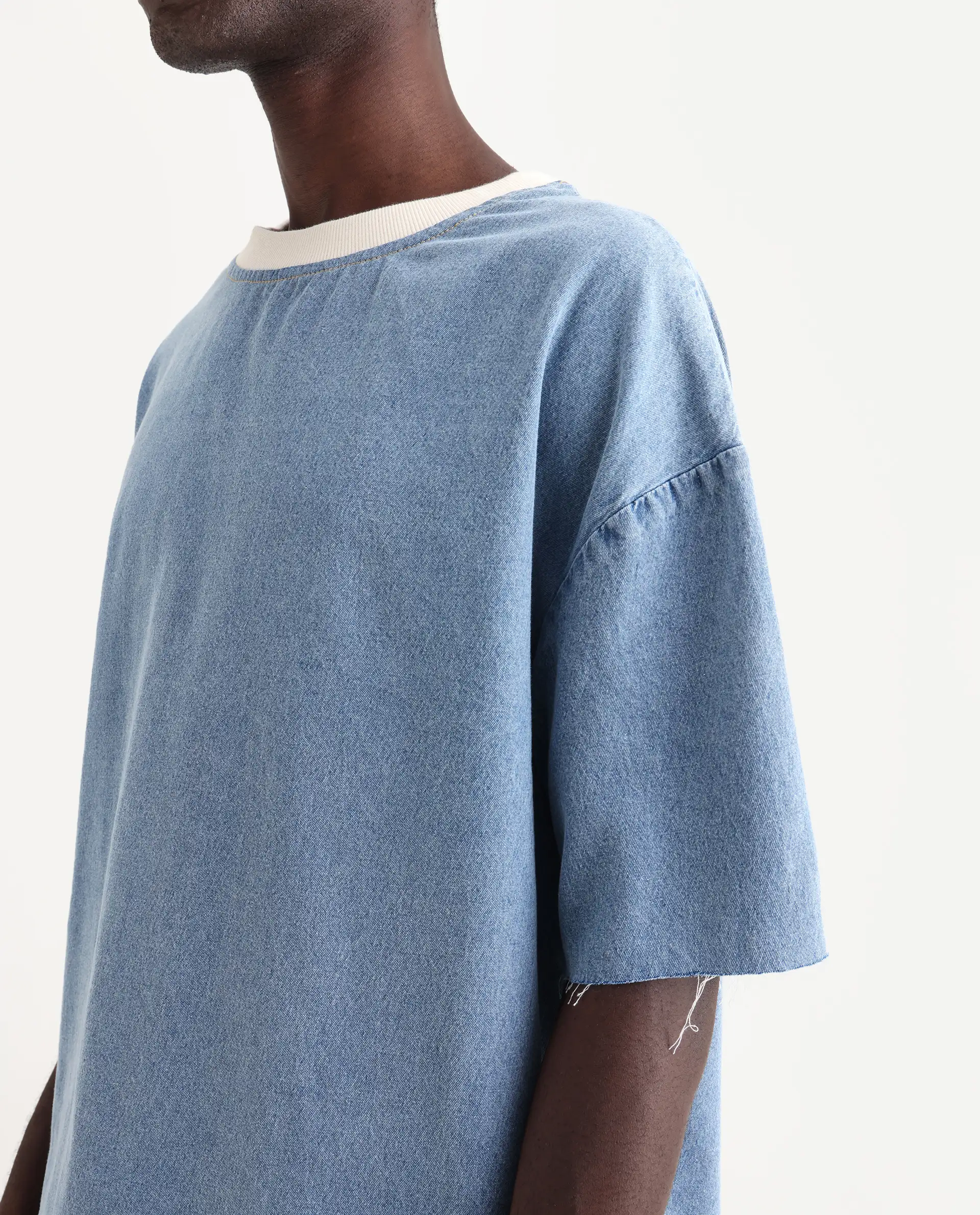 Rare Rabbit Men's Euler Light Blue Cotton Plain Oversized Fit Half Sleeve Crew Neck T-Shirt - Image 3