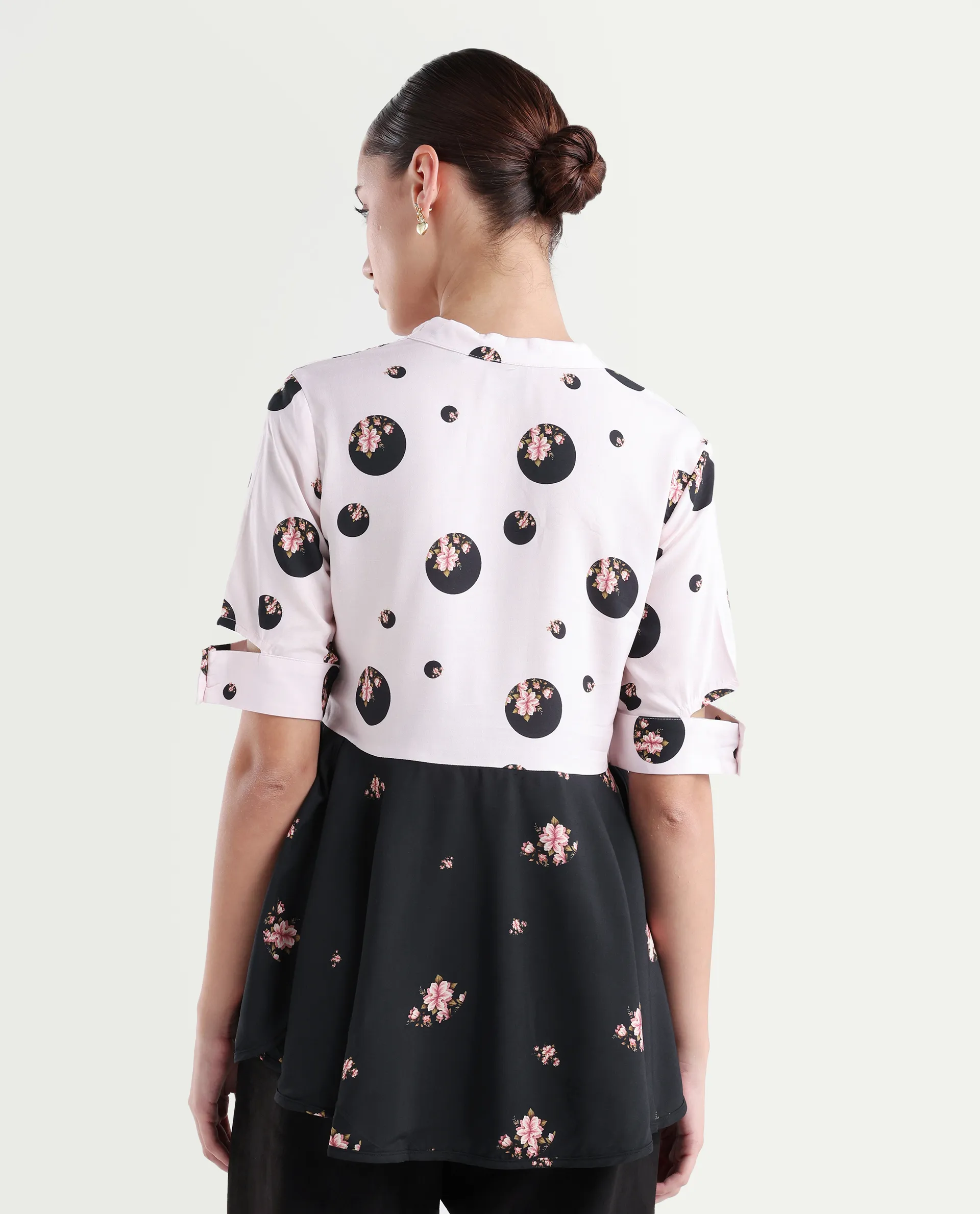 Rareism Women's Euphoria Light Pink Polyester V-Neck Polka Print Cuffed Sleeve Regular Fit Top - Image 7