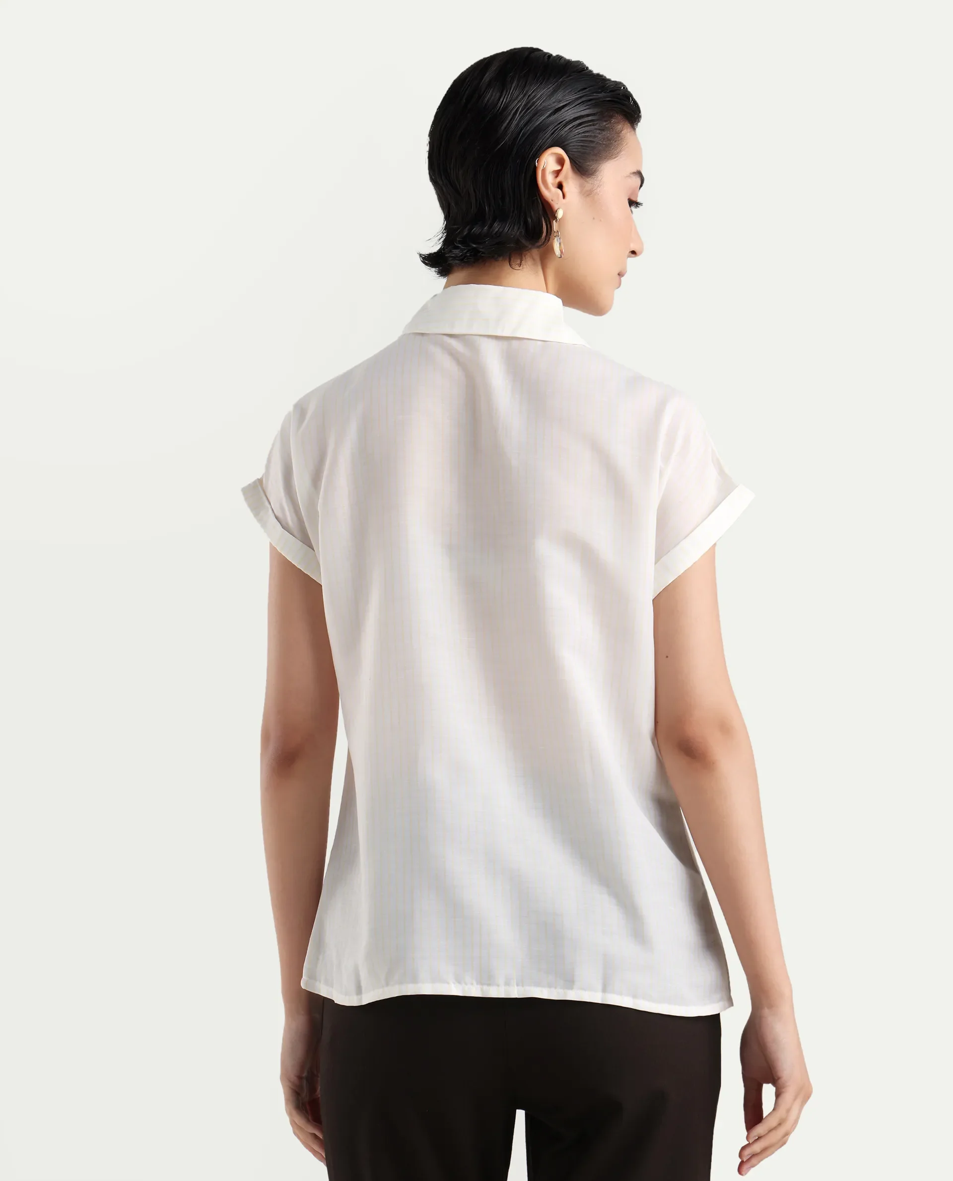 Rareism Women's Europa Light White Drop Collar Striped Extended Sleeves Regular Fit Top - Image 7