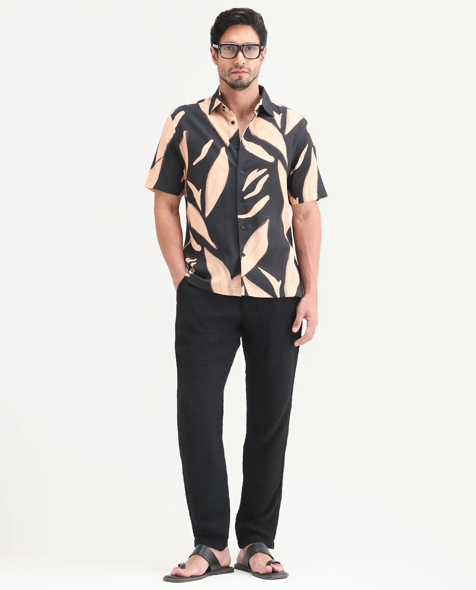 Rare Rabbit Men's Evan Black Viscose Fabric Half Sleeve Regular Fit Abstract Print Shirt - Image 2