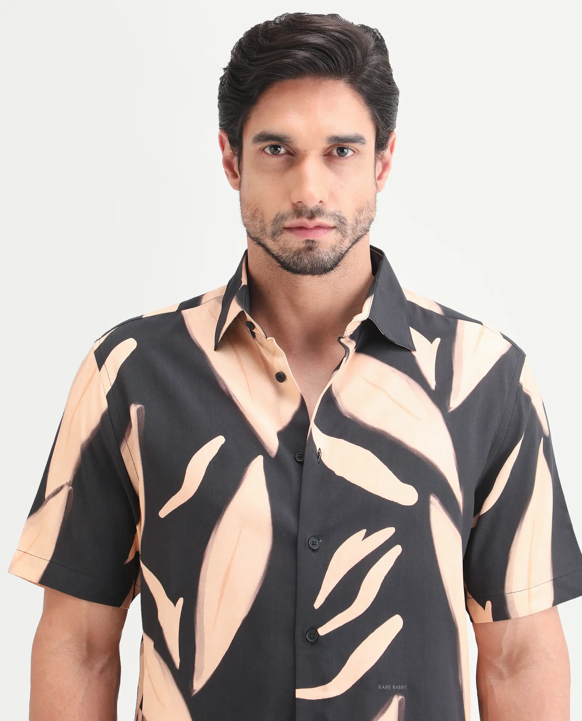 Rare Rabbit Men's Evan Black Viscose Fabric Half Sleeve Regular Fit Abstract Print Shirt - Image 3