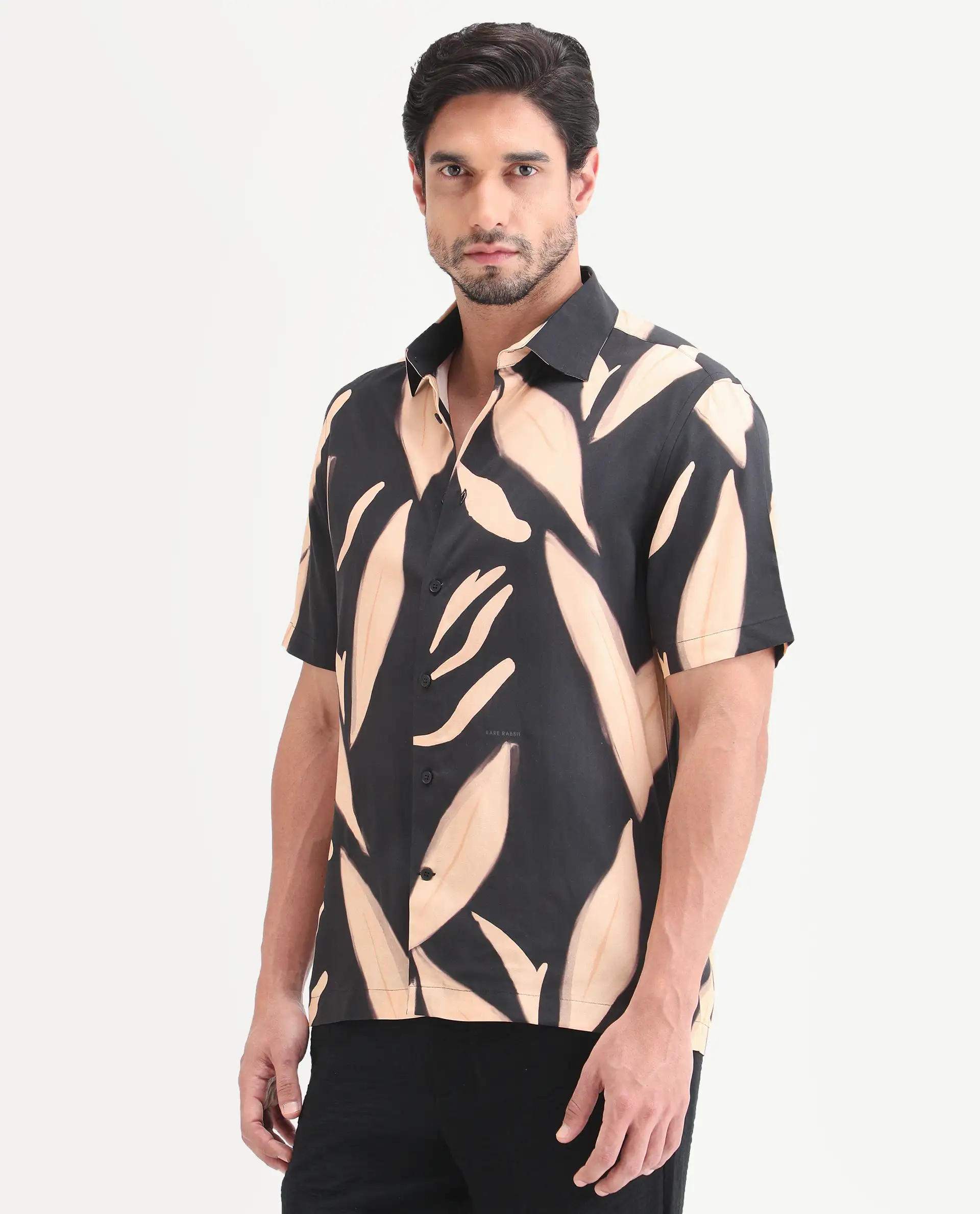 Rare Rabbit Men's Evan Black Viscose Fabric Half Sleeve Regular Fit Abstract Print Shirt - Image 6