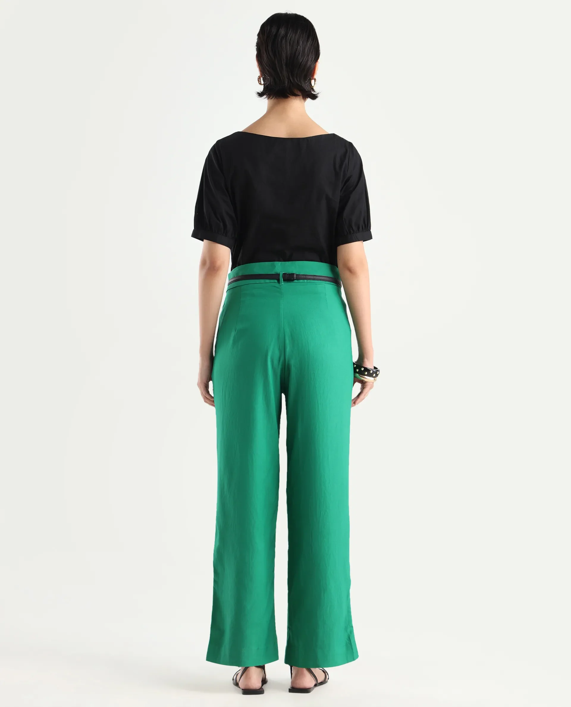Rareism Women's Evanova Green Viscose Plain Ankle Length Regular Fit Trouser - Image 7