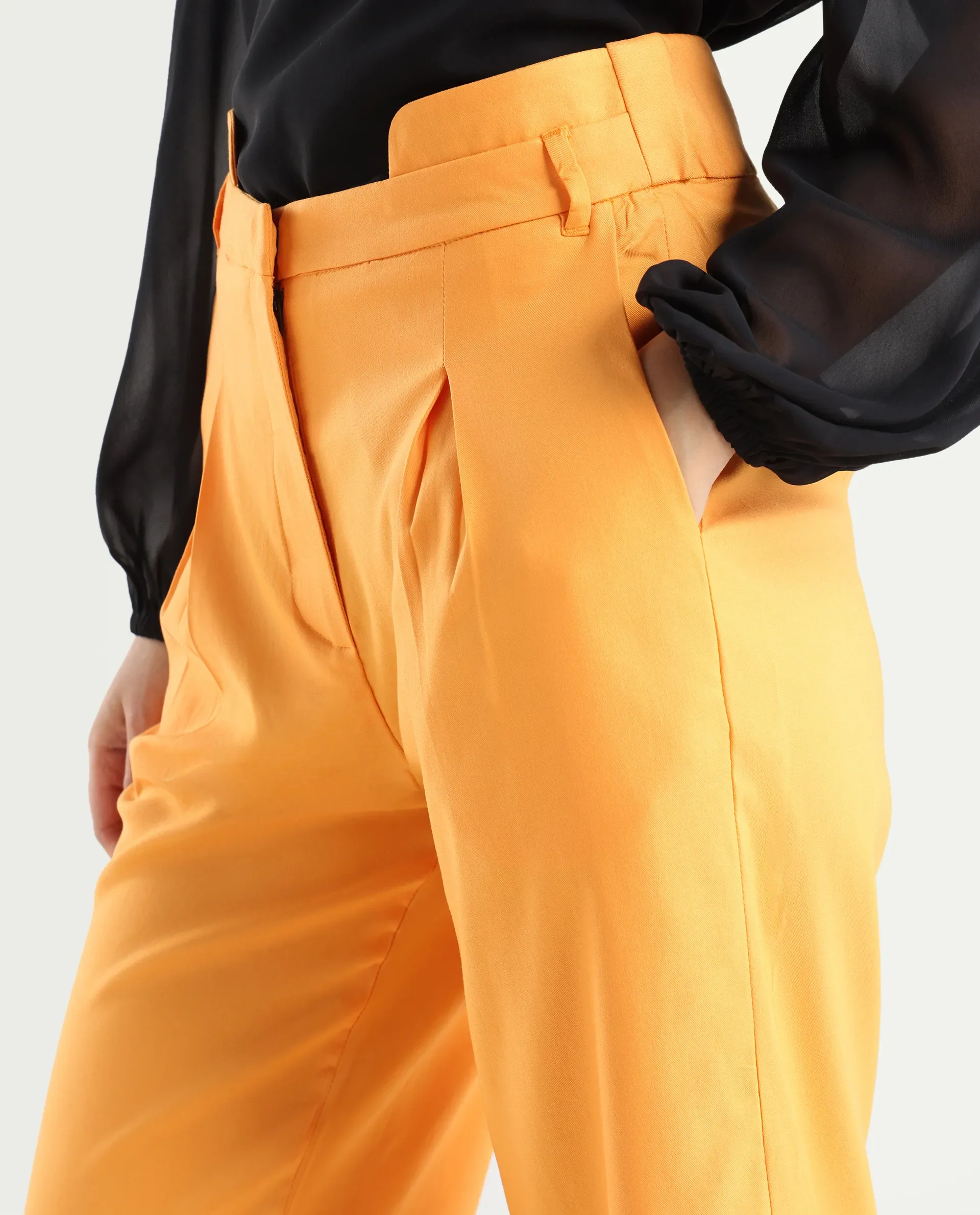 Rareism Women's Evanova Mustard Viscose Plain Ankle Length Regular Fit Trouser - Image 4