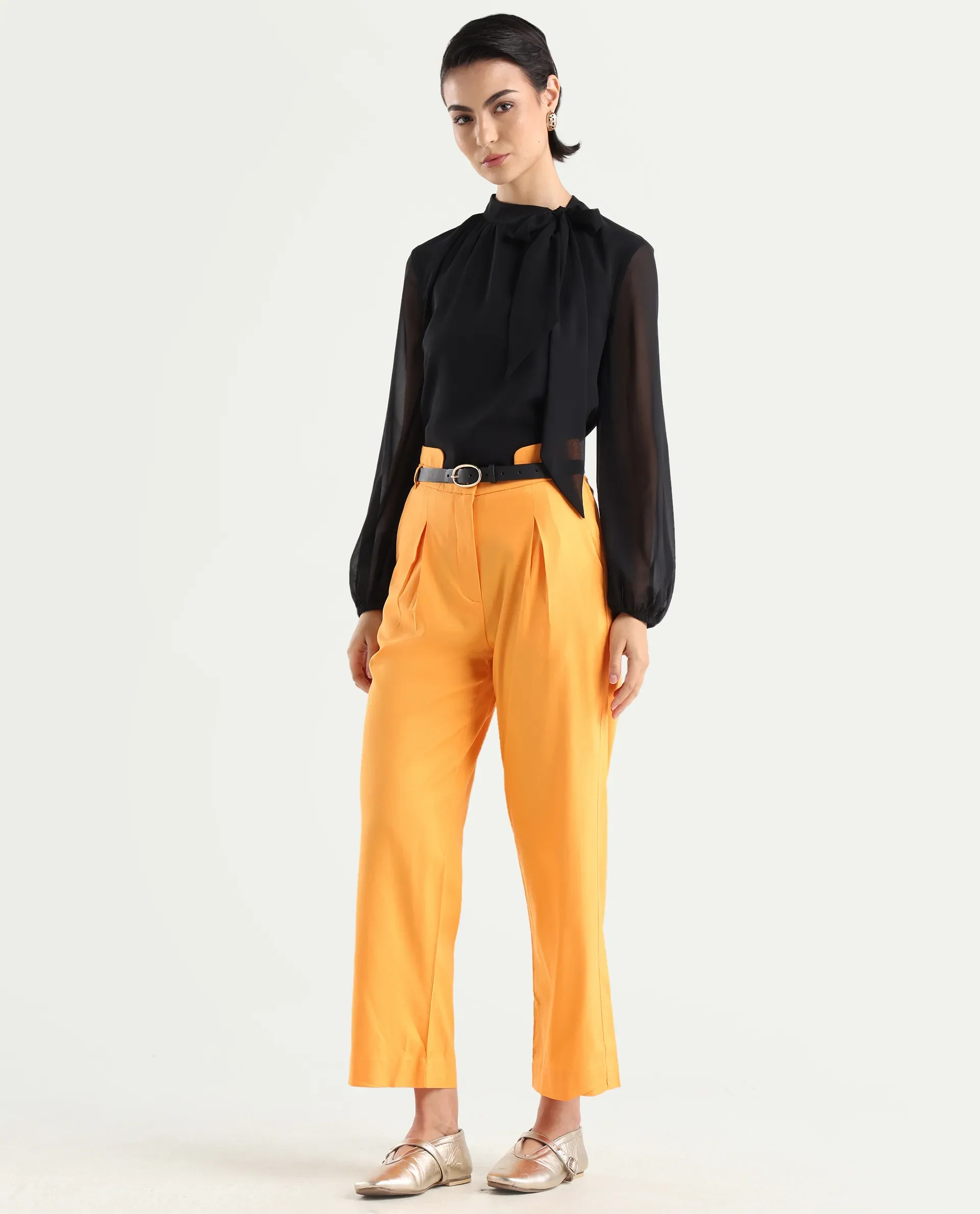 Rareism Women's Evanova Mustard Viscose Plain Ankle Length Regular Fit Trouser - Image 5