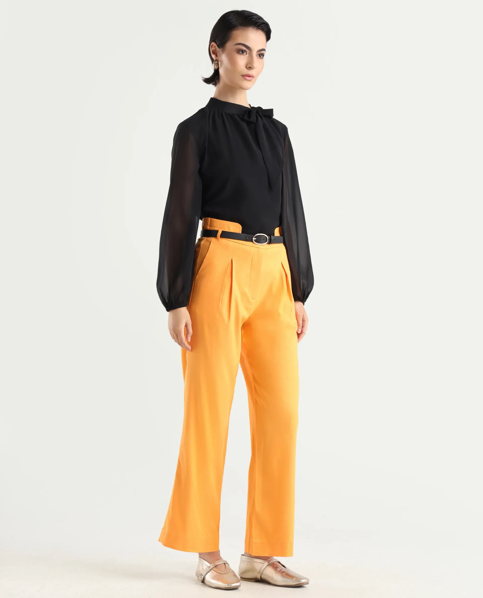 Rareism Women's Evanova Mustard Viscose Plain Ankle Length Regular Fit Trouser - Image 7