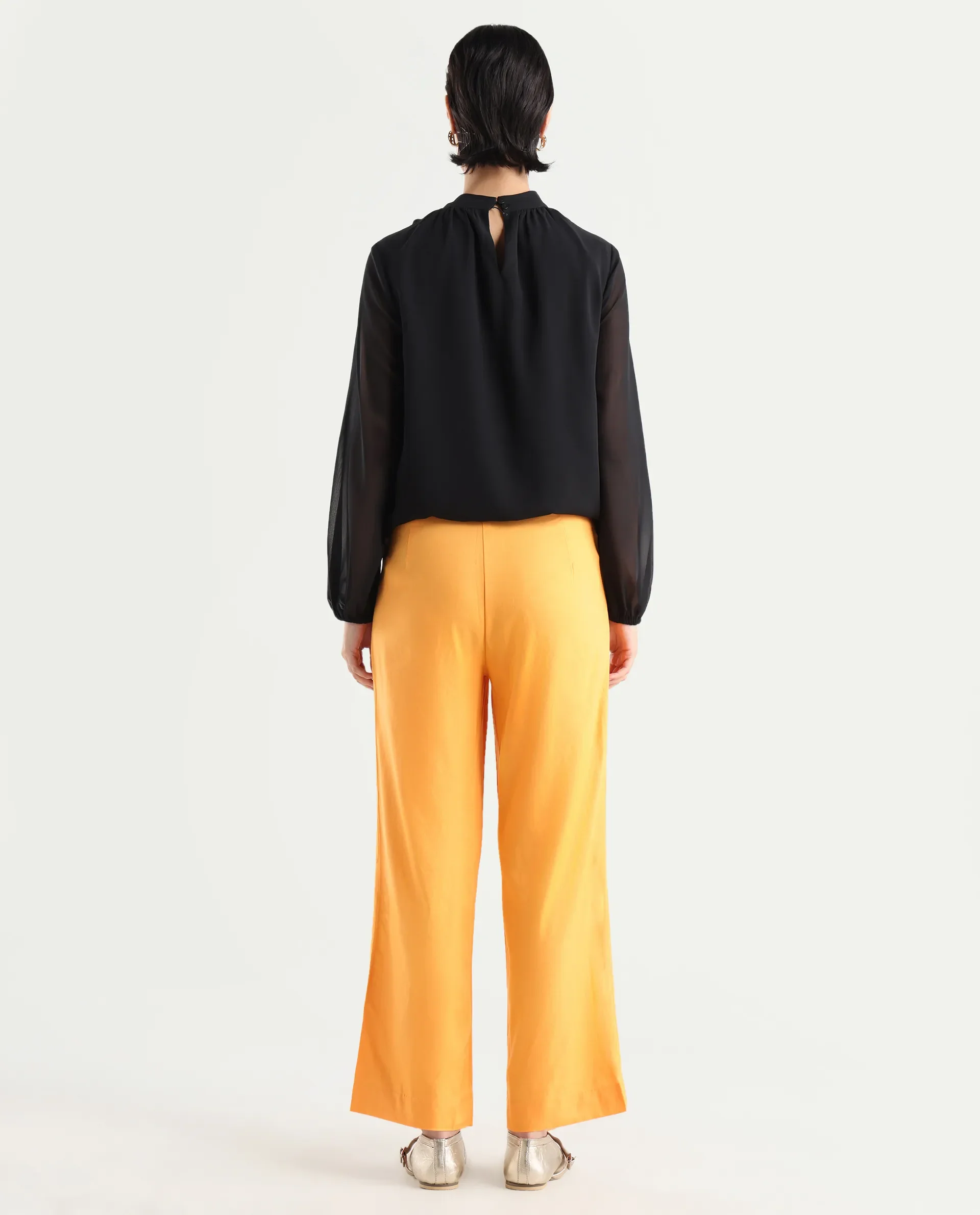 Rareism Women's Evanova Mustard Viscose Plain Ankle Length Regular Fit Trouser - Image 8