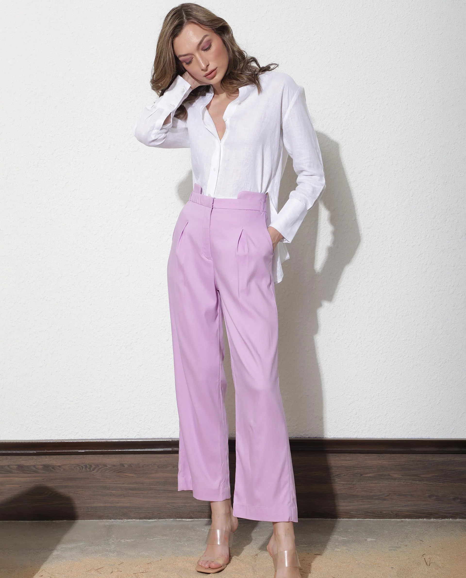 Rareism Women's Evanova Purple Viscose Plain Ankle Length Regular Fit Trouser