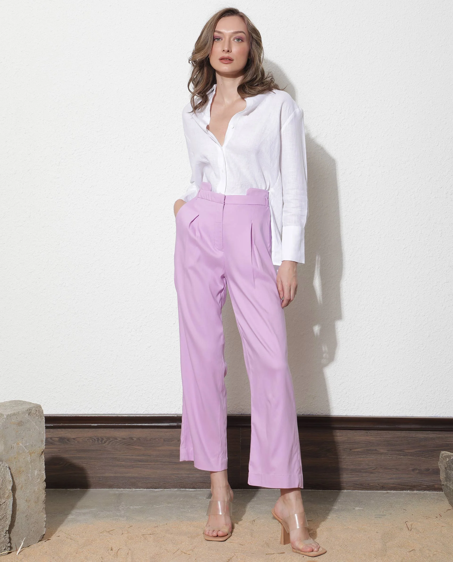 Rareism Women's Evanova Purple Viscose Plain Ankle Length Regular Fit Trouser - Image 2