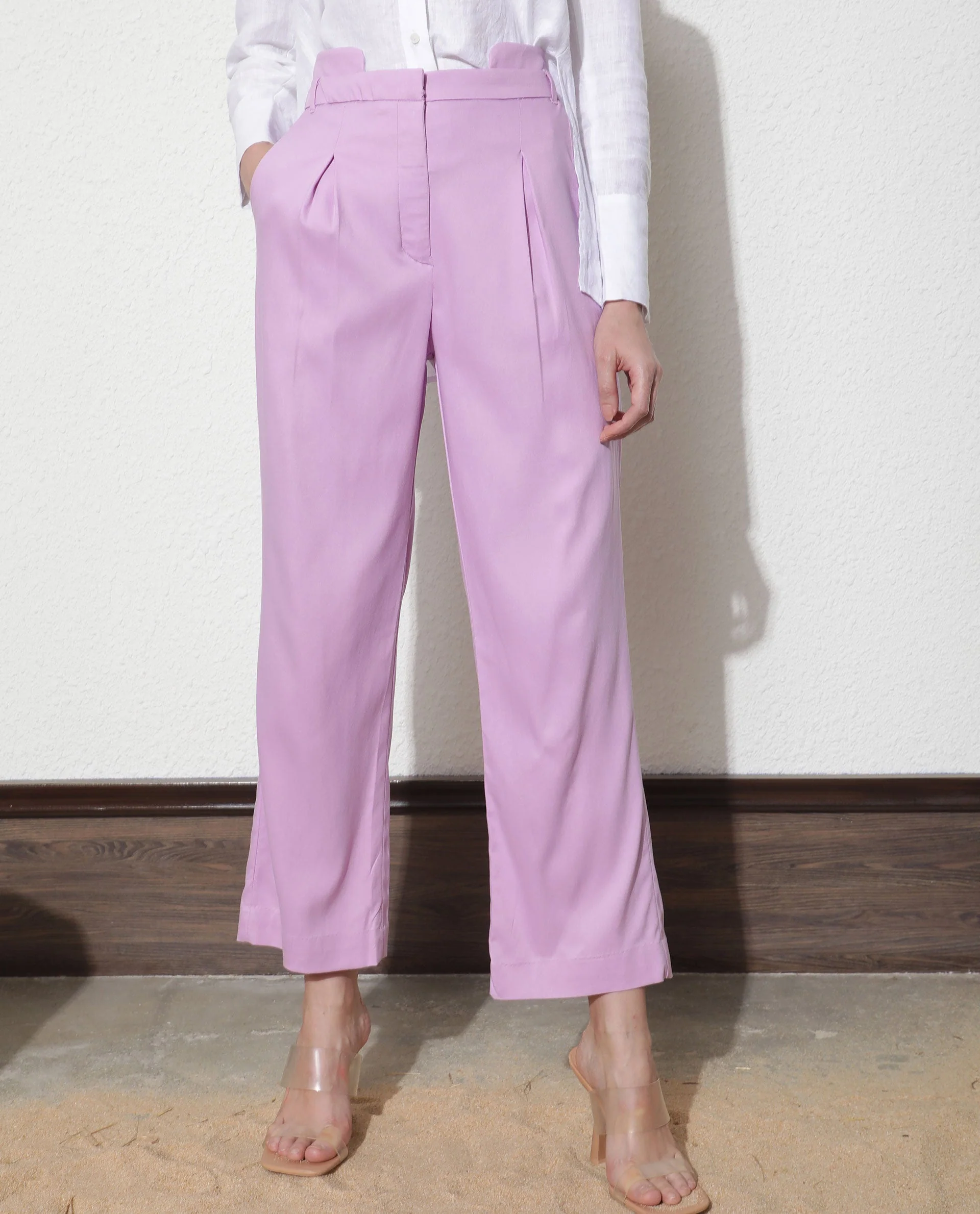 Rareism Women's Evanova Purple Viscose Plain Ankle Length Regular Fit Trouser - Image 3