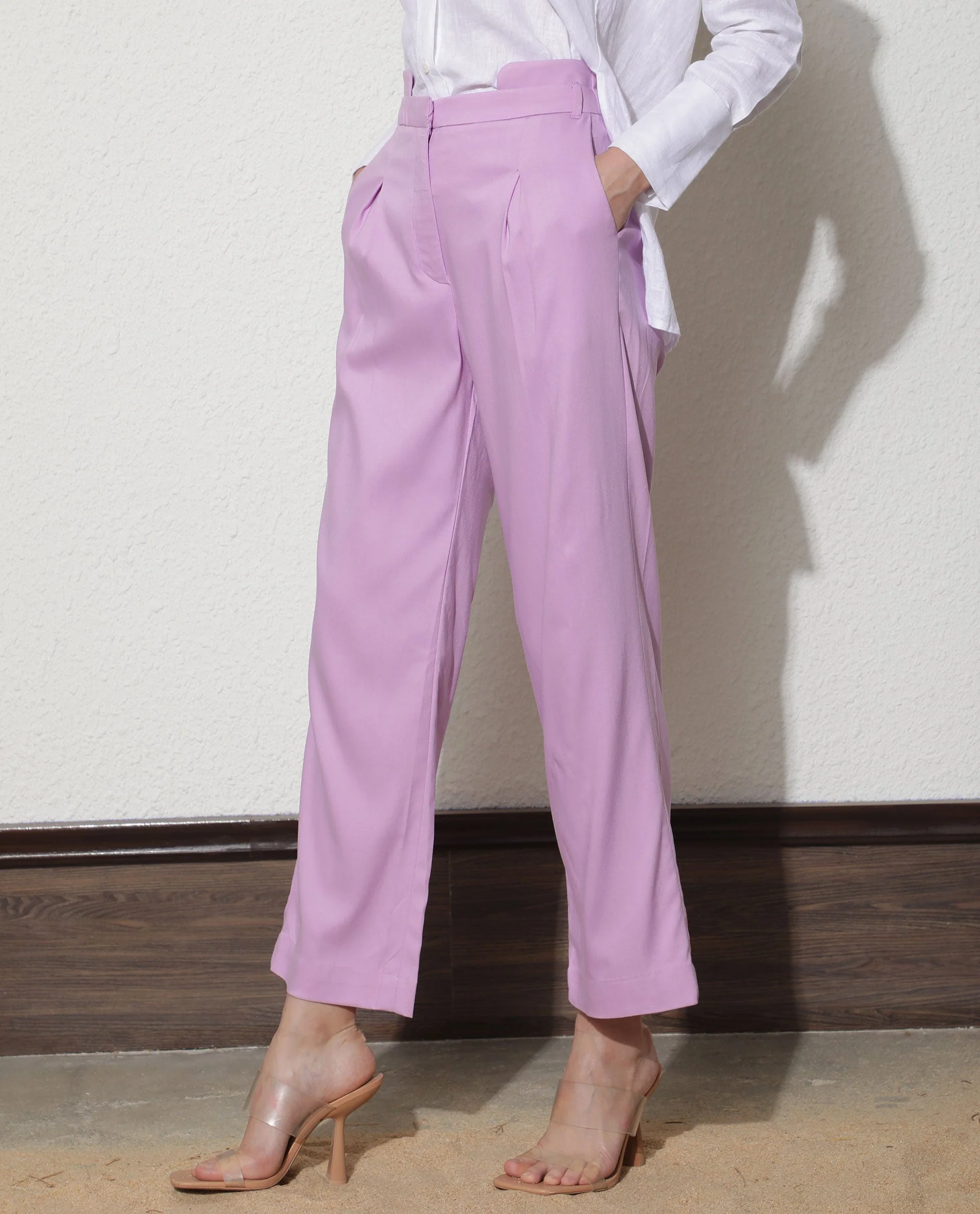Rareism Women's Evanova Purple Viscose Plain Ankle Length Regular Fit Trouser - Image 6