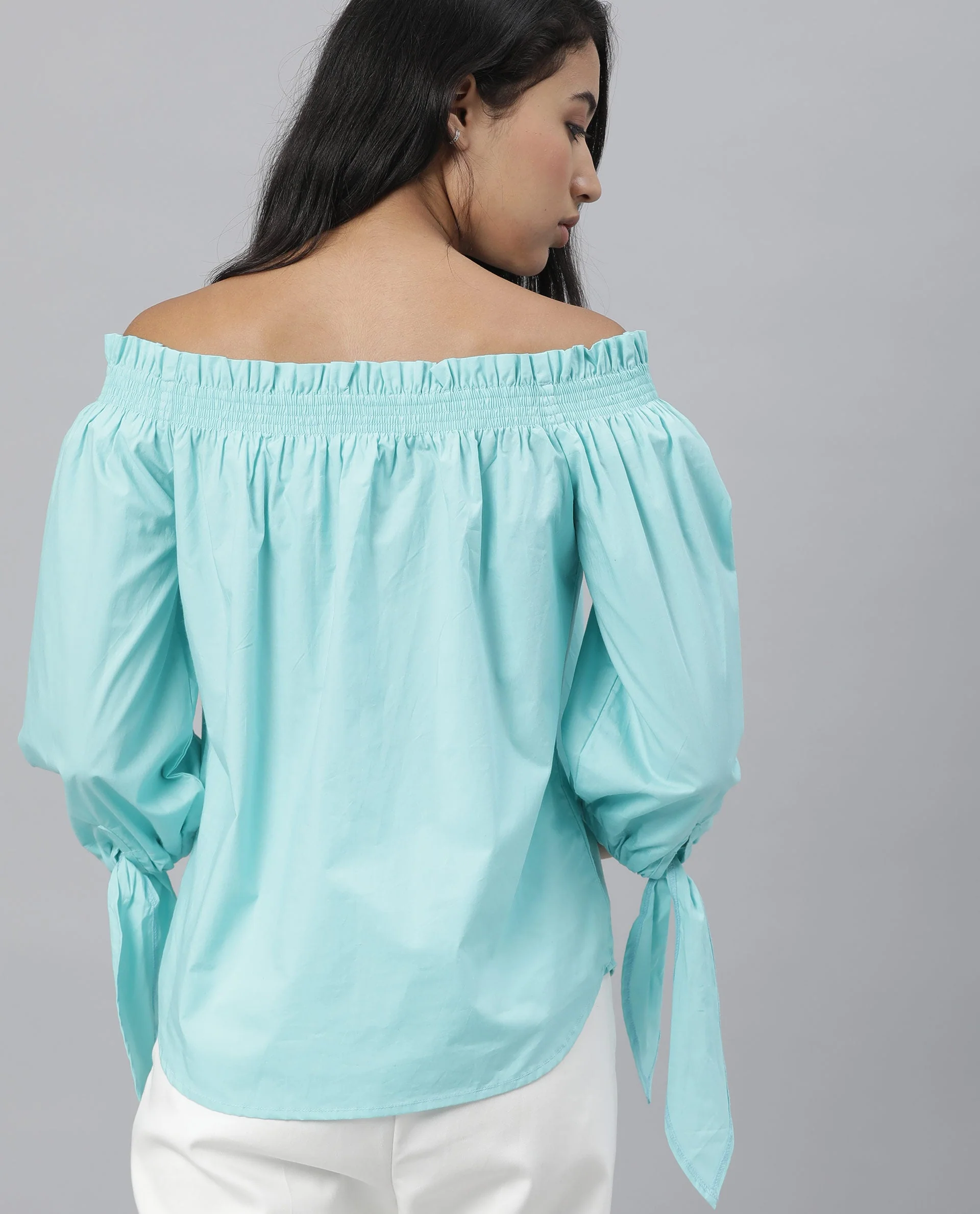 Rareism Womens Evenin Green Top Cotton Fabric Loose Fit Cold Shoulder Sleeve - Image 9