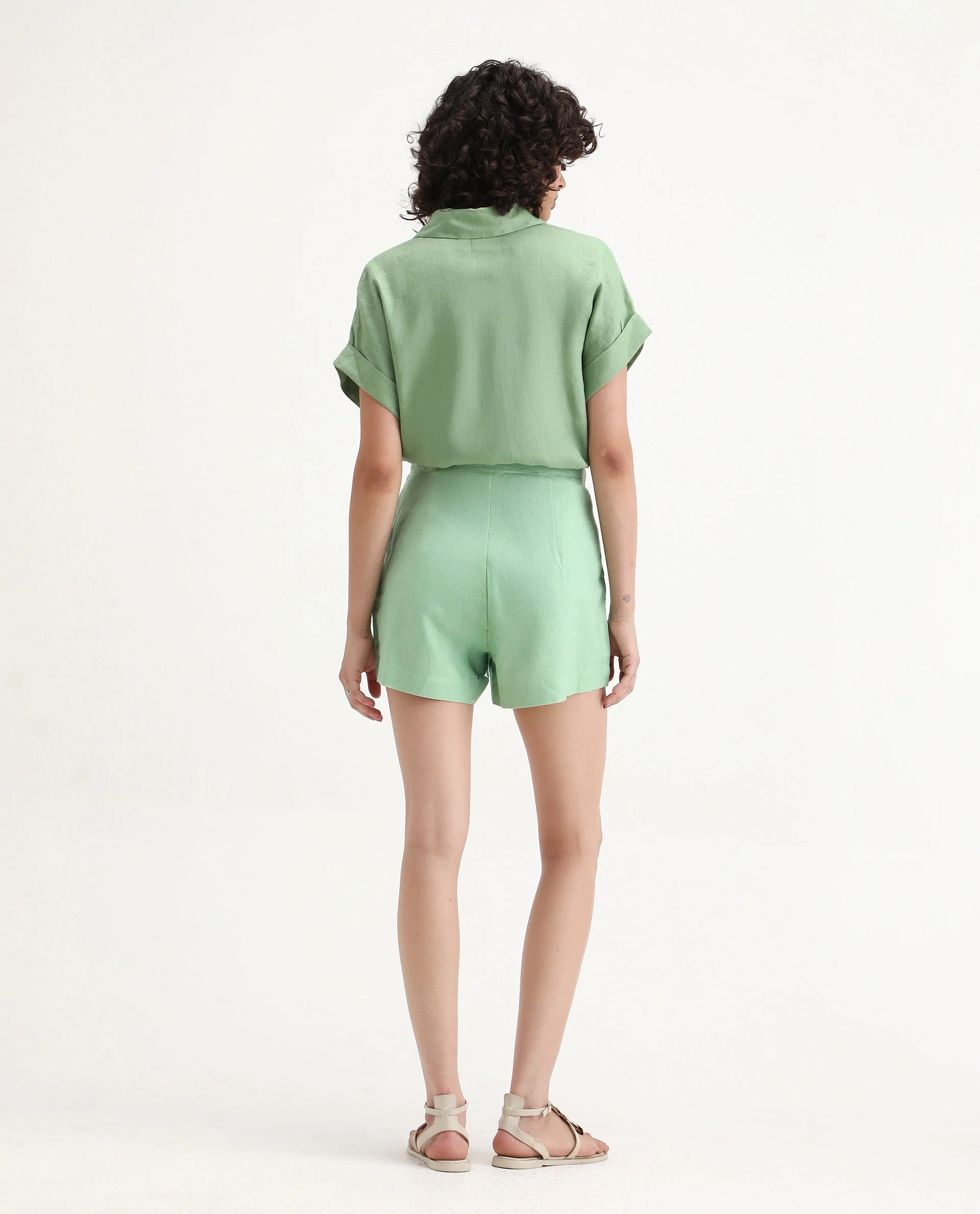 Rareism Women's Eveny Pastel Green Viscose Blend Plain Mini Regular Fit Shorts - Image 8