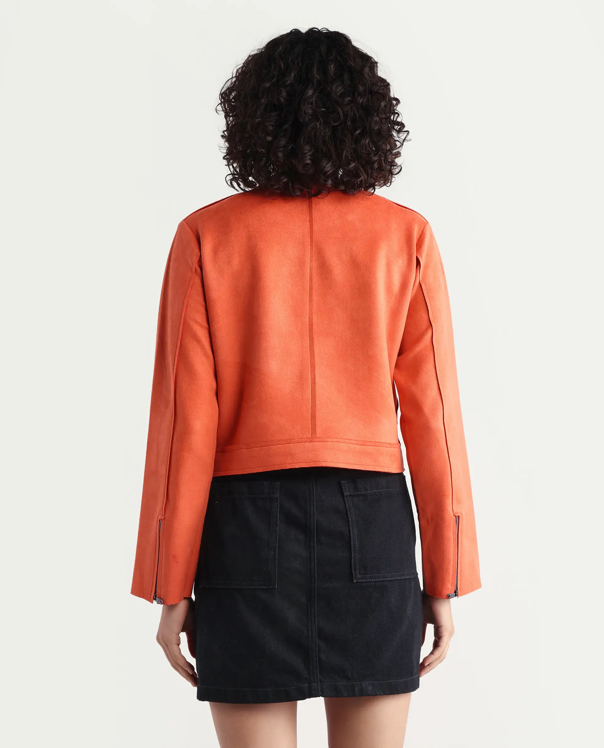 Rareism Women's Everlee Orange Polyester Mandarin Collar Plain Regular Fit Jacket - Image 7