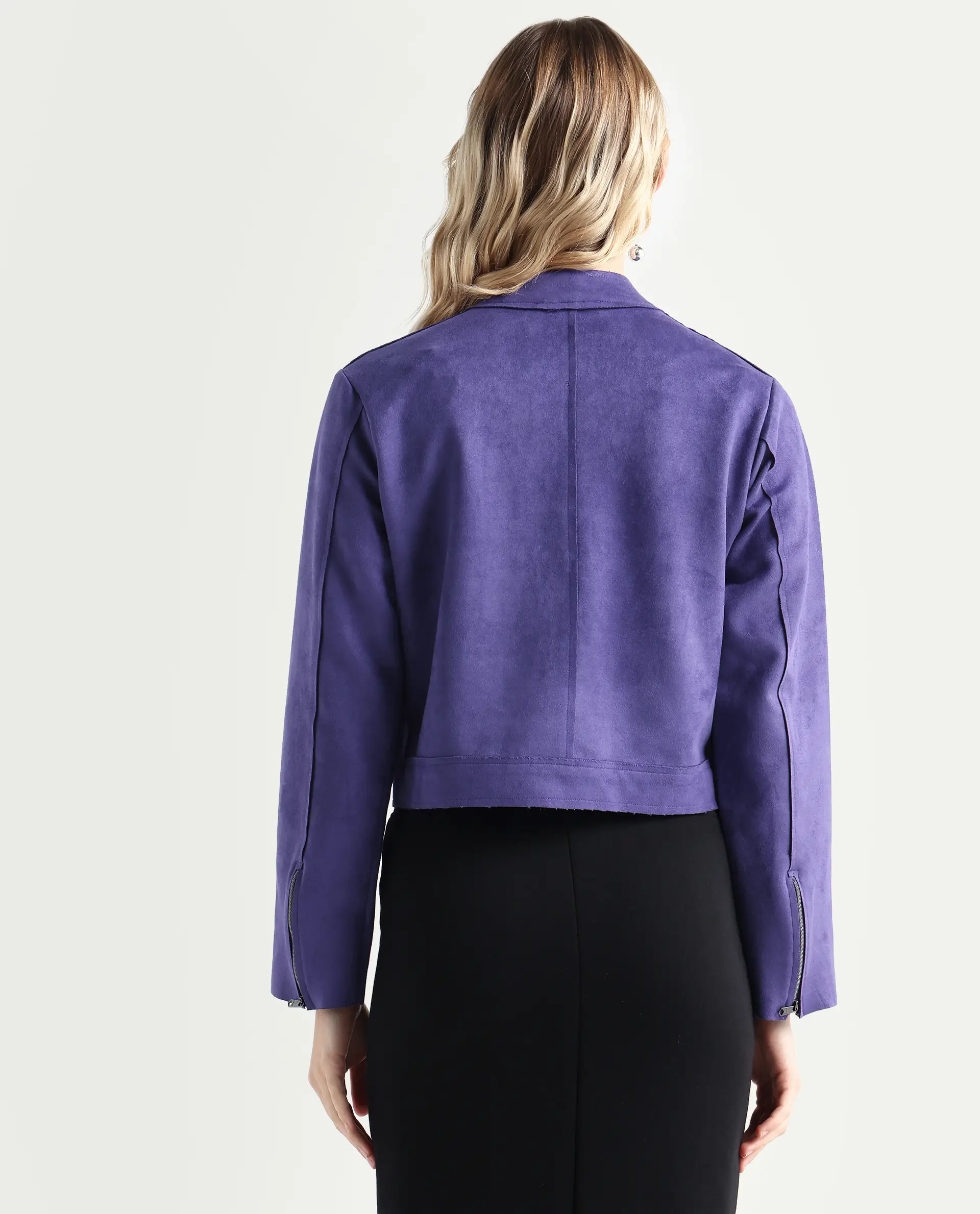 Rareism Women's Everlee Purple Polyester Mandarin Collar Plain Regular Fit Jacket - Image 7