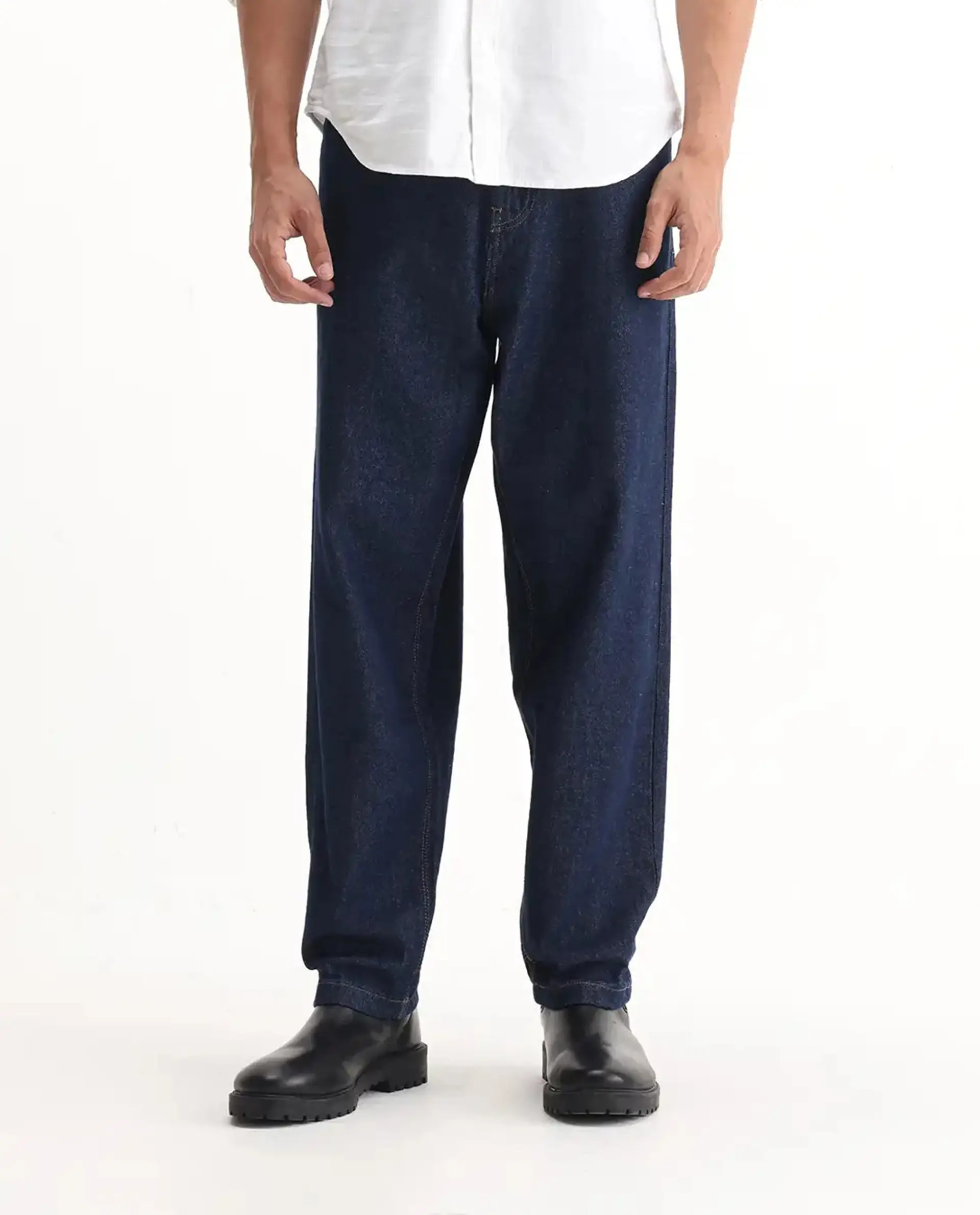 Rare Rabbit Men's Evet-2 Dark Blue Cotton Plain Baggy Fit Jeans - Image 10