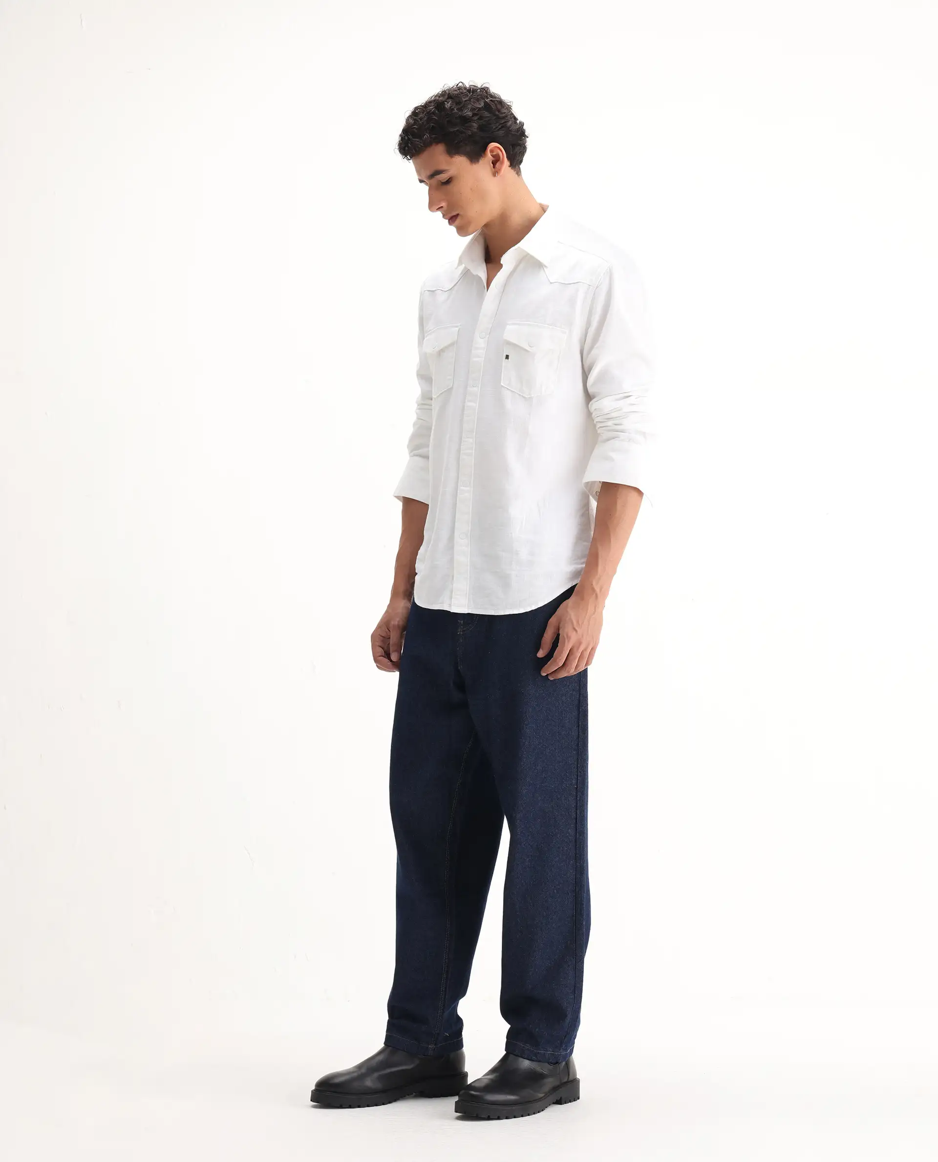 Rare Rabbit Men's Evet-2 Dark Blue Cotton Plain Baggy Fit Jeans - Image 3