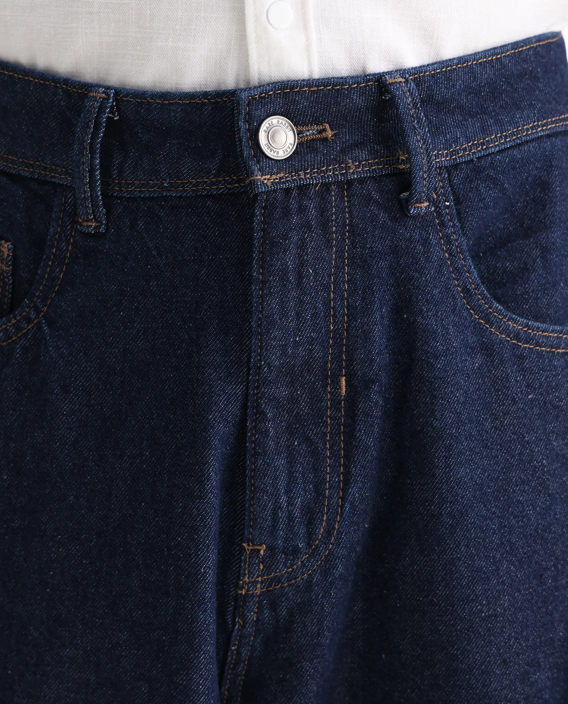 Rare Rabbit Men's Evet-2 Dark Blue Cotton Plain Baggy Fit Jeans - Image 4