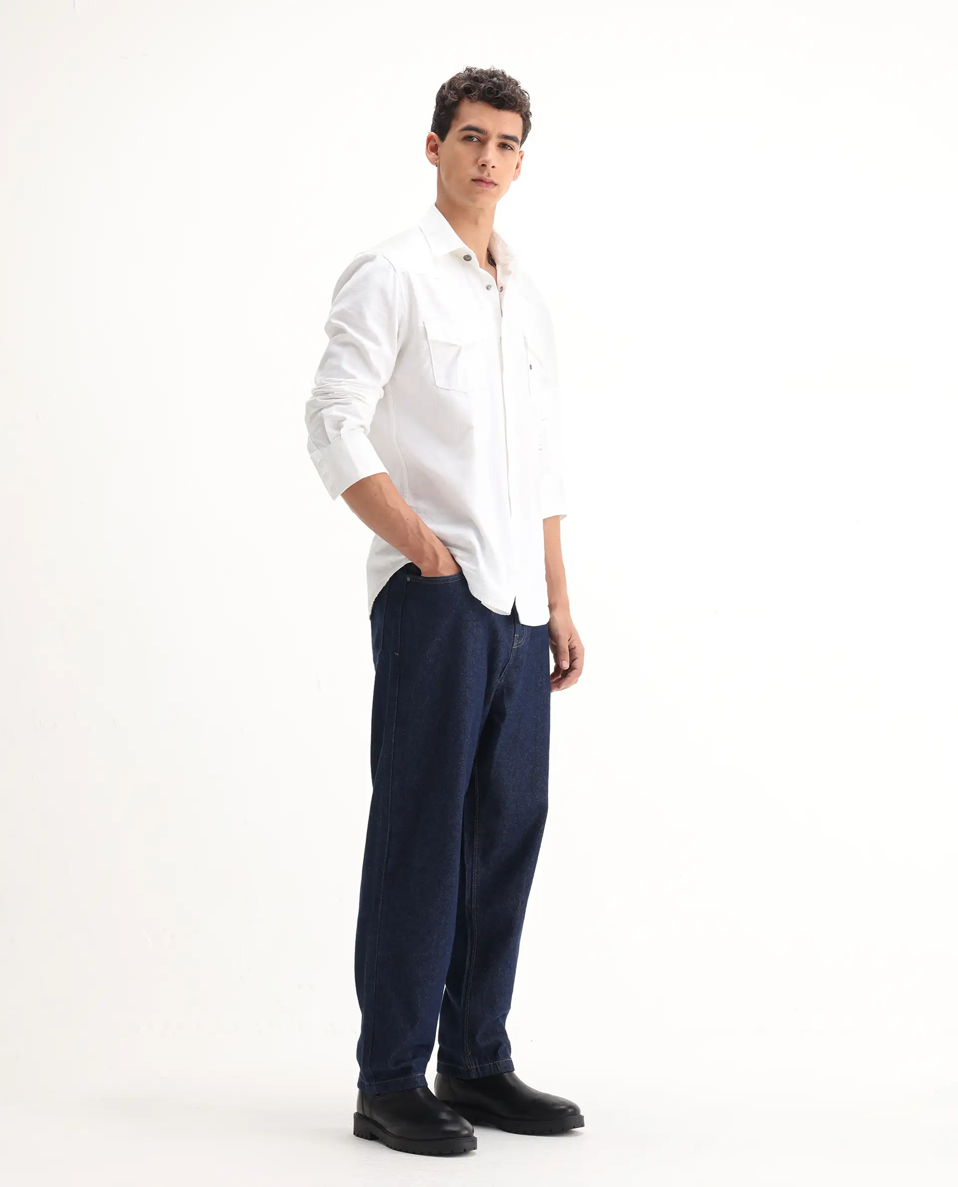 Rare Rabbit Men's Evet-2 Dark Blue Cotton Plain Baggy Fit Jeans - Image 5