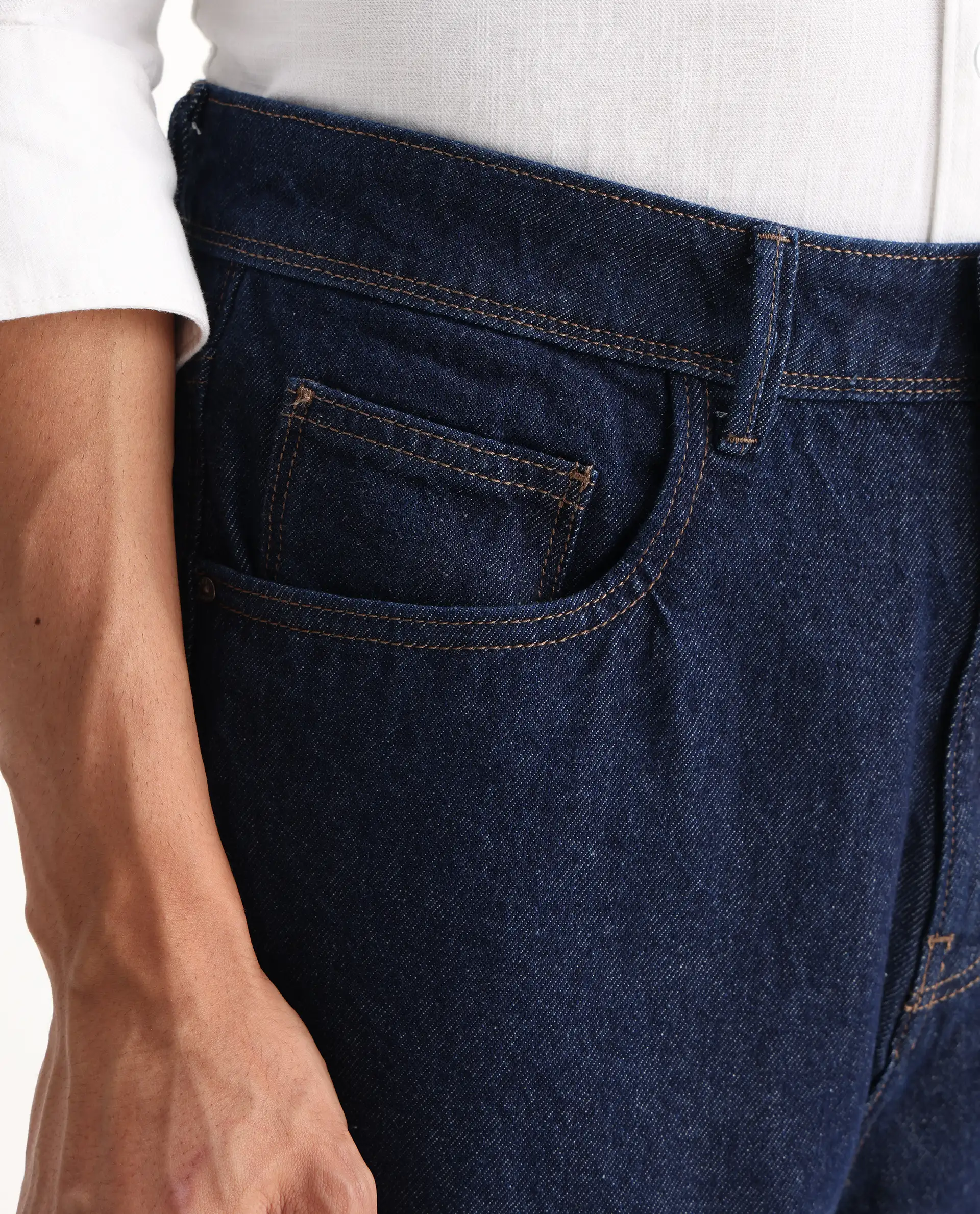 Rare Rabbit Men's Evet-2 Dark Blue Cotton Plain Baggy Fit Jeans - Image 6