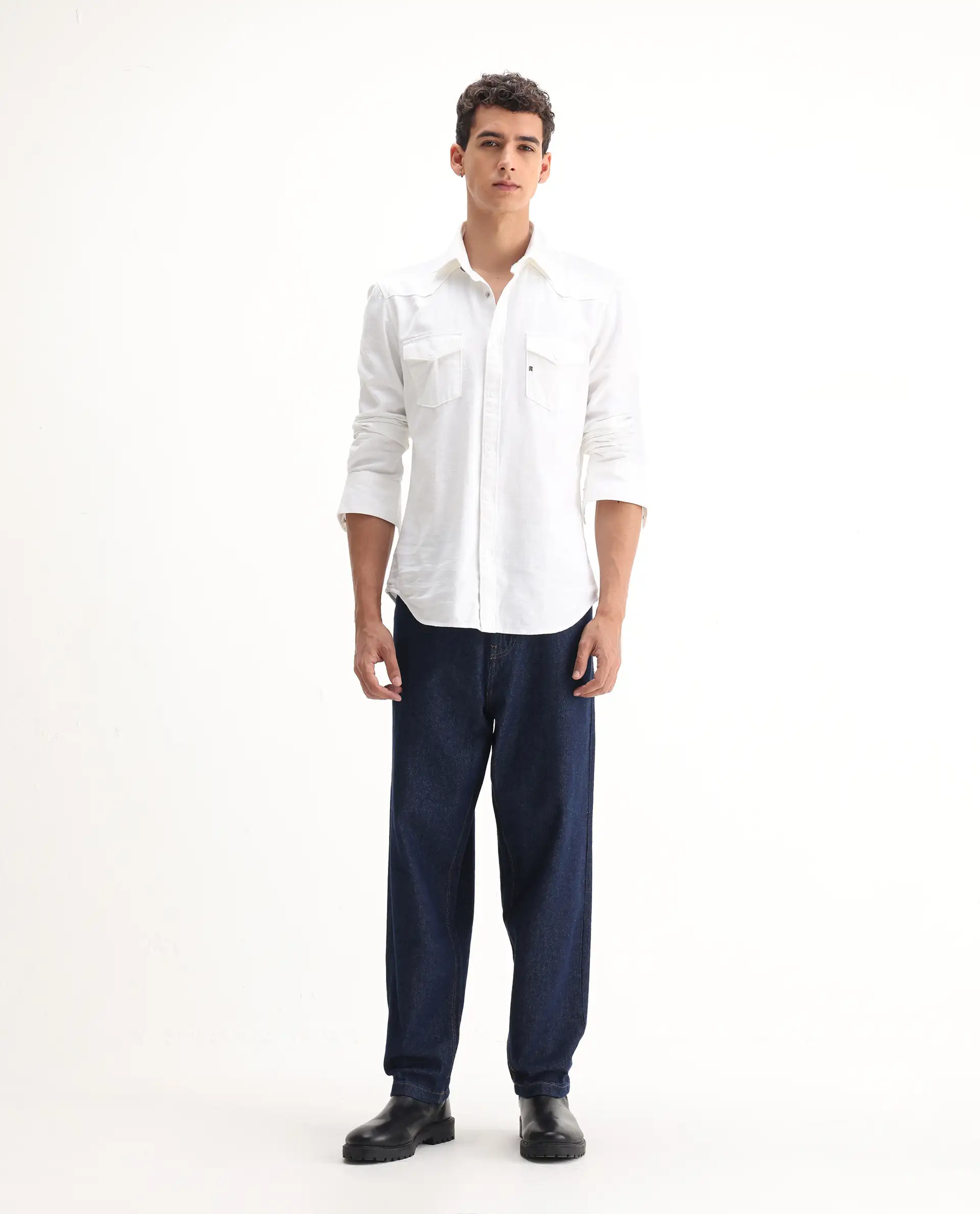 Rare Rabbit Men's Evet-2 Dark Blue Cotton Plain Baggy Fit Jeans - Image 8