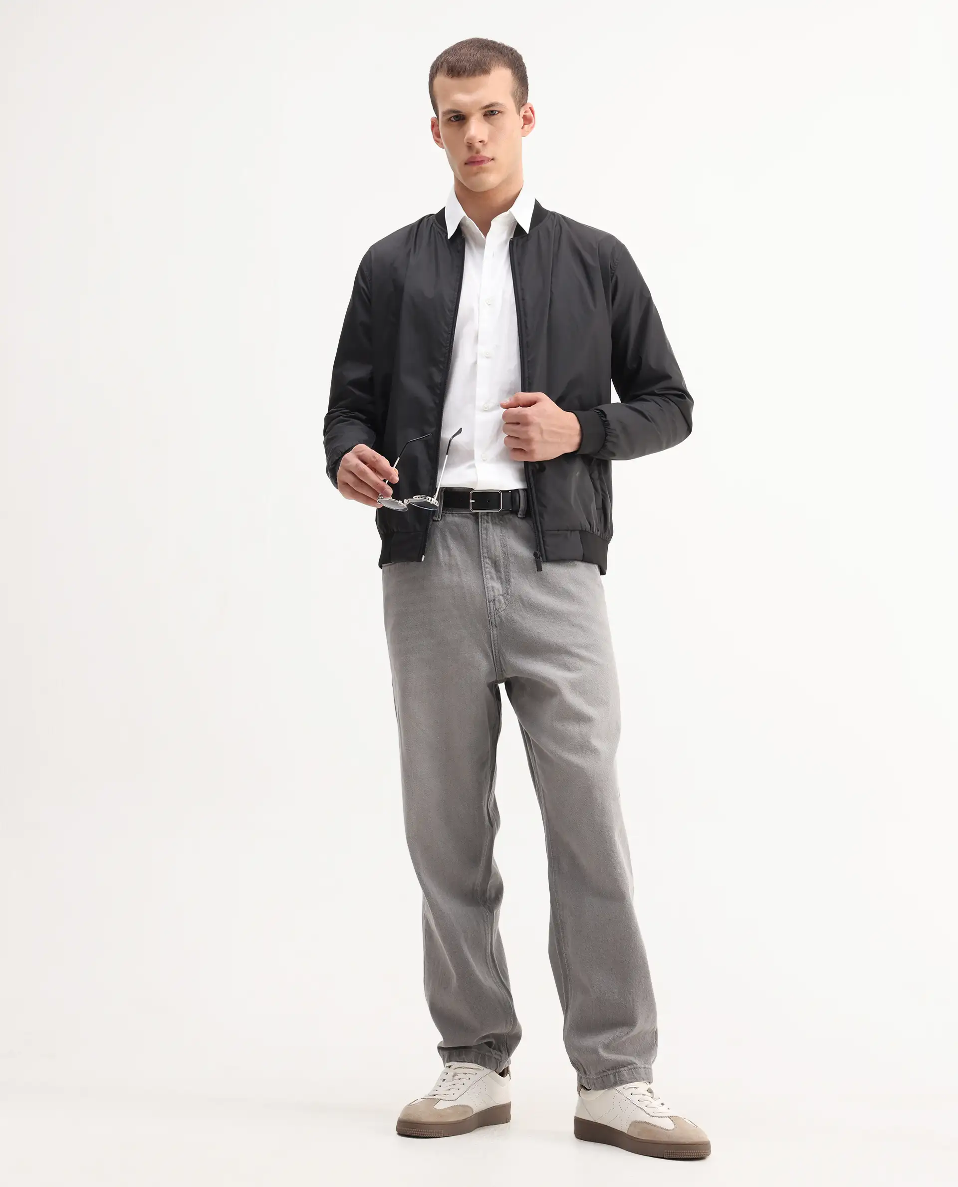 Rare Rabbit Men's Evet-2 Grey Cotton Plain Baggy Fit Jeans