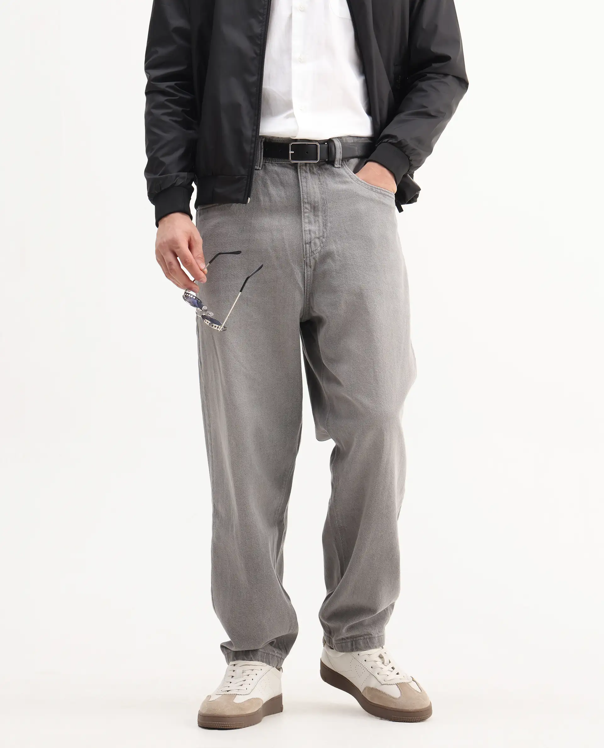 Rare Rabbit Men's Evet-2 Grey Cotton Plain Baggy Fit Jeans - Image 2