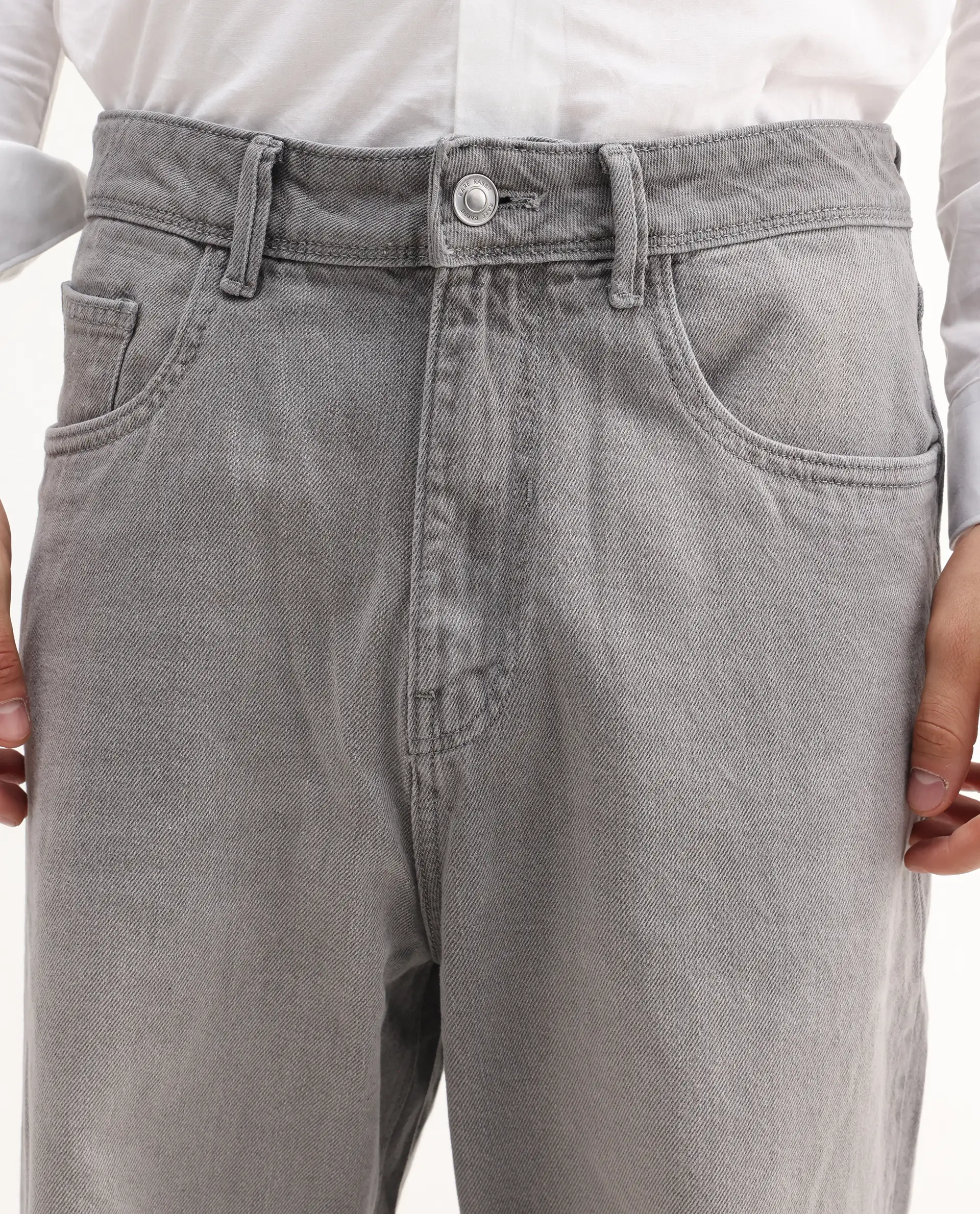 Rare Rabbit Men's Evet-2 Grey Cotton Plain Baggy Fit Jeans - Image 3