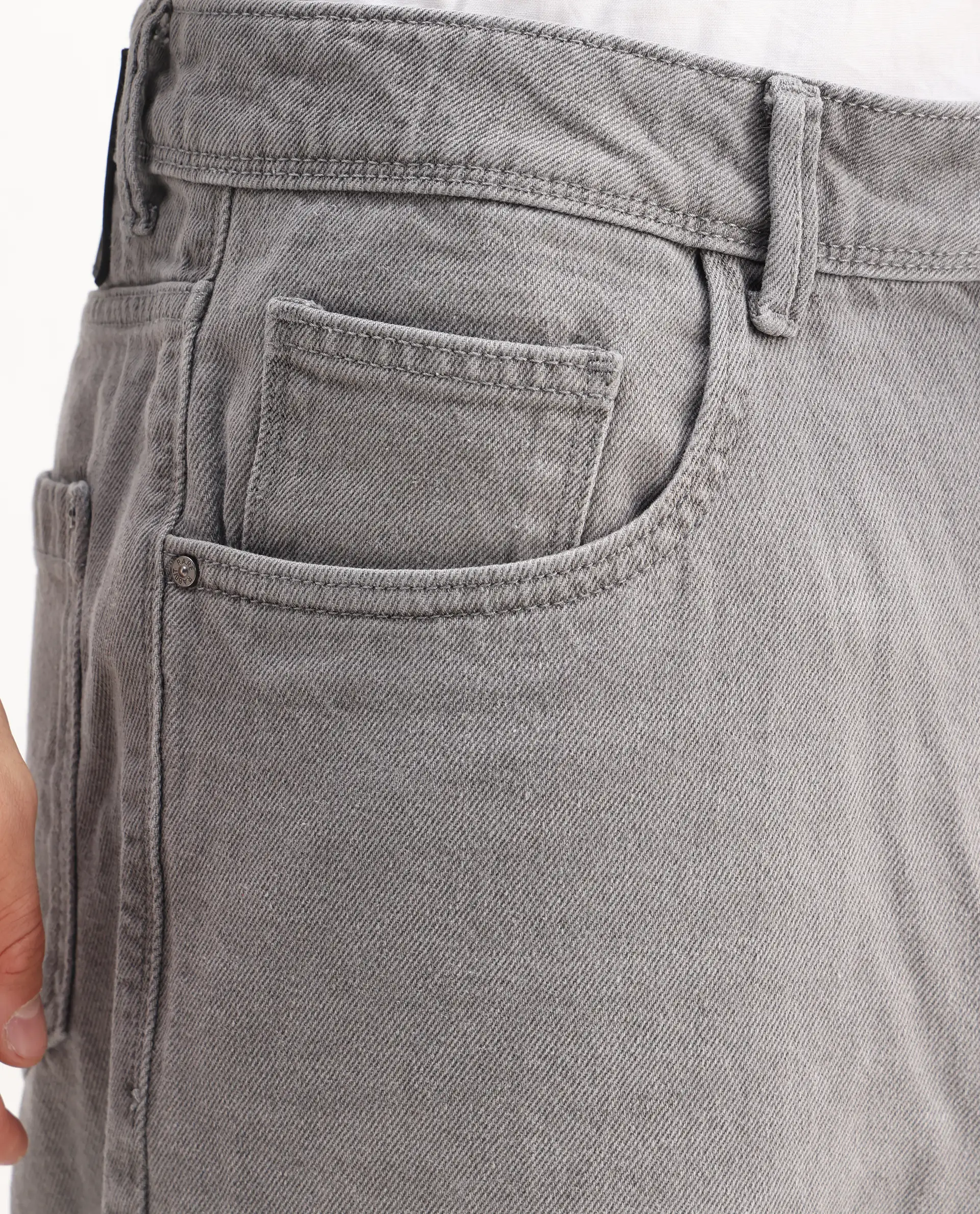 Rare Rabbit Men's Evet-2 Grey Cotton Plain Baggy Fit Jeans - Image 4