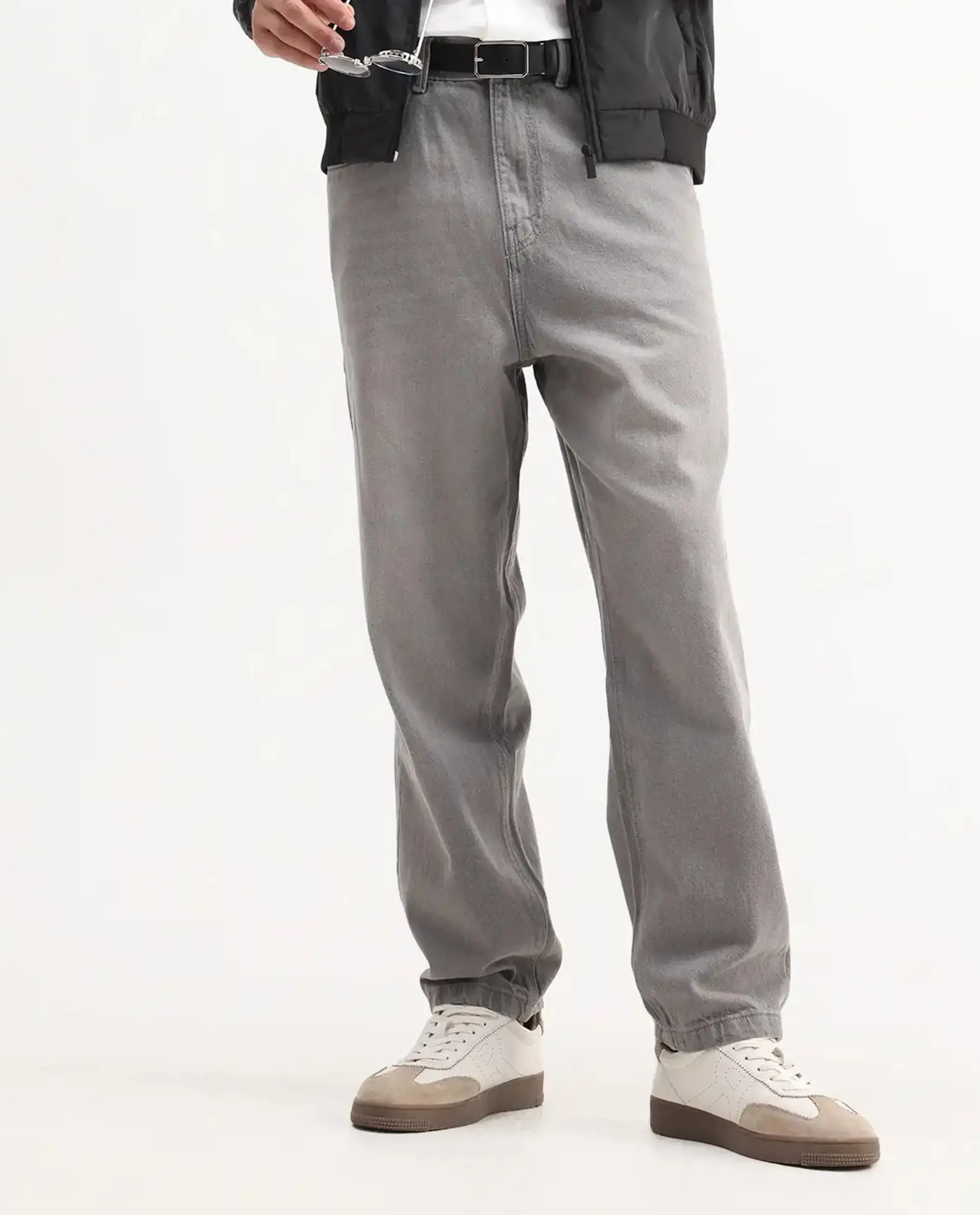 Rare Rabbit Men's Evet-2 Grey Cotton Plain Baggy Fit Jeans - Image 9