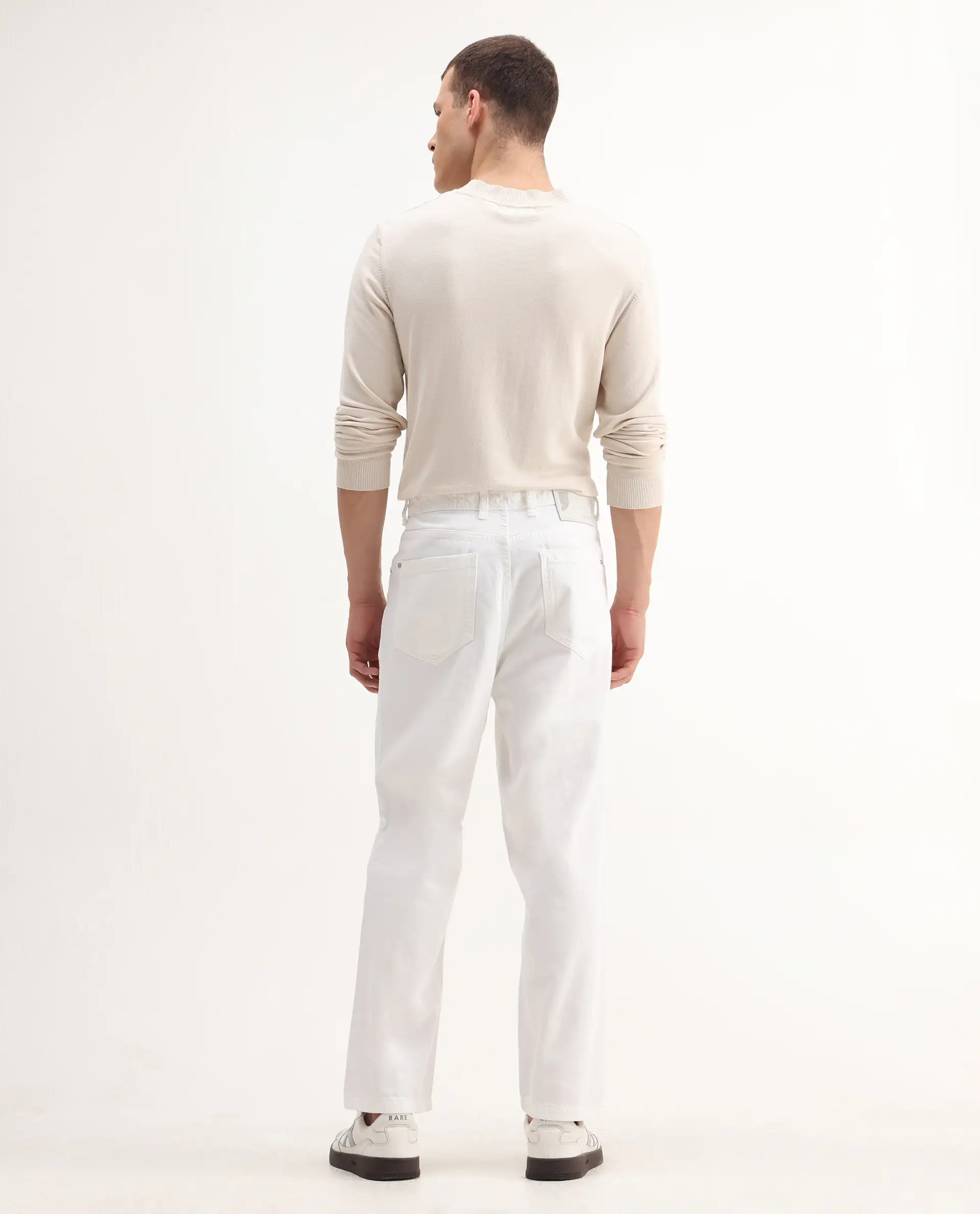 Rare Rabbit Men's Evet-2 White Cotton Plain Baggy Fit Jeans - Image 8