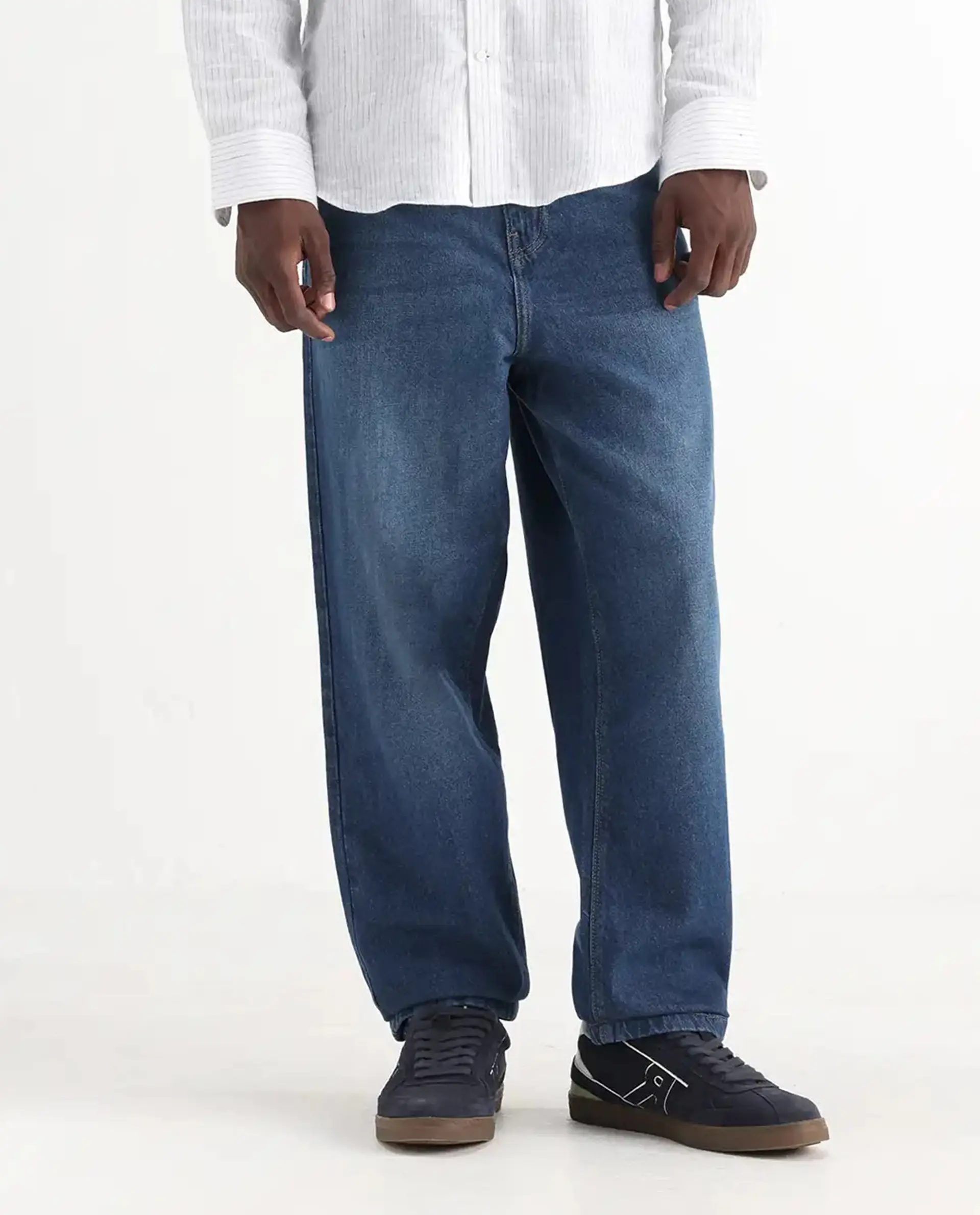 Rare Rabbit Men's Evet Blue Cotton Plain Baggy Fit Jeans - Image 10