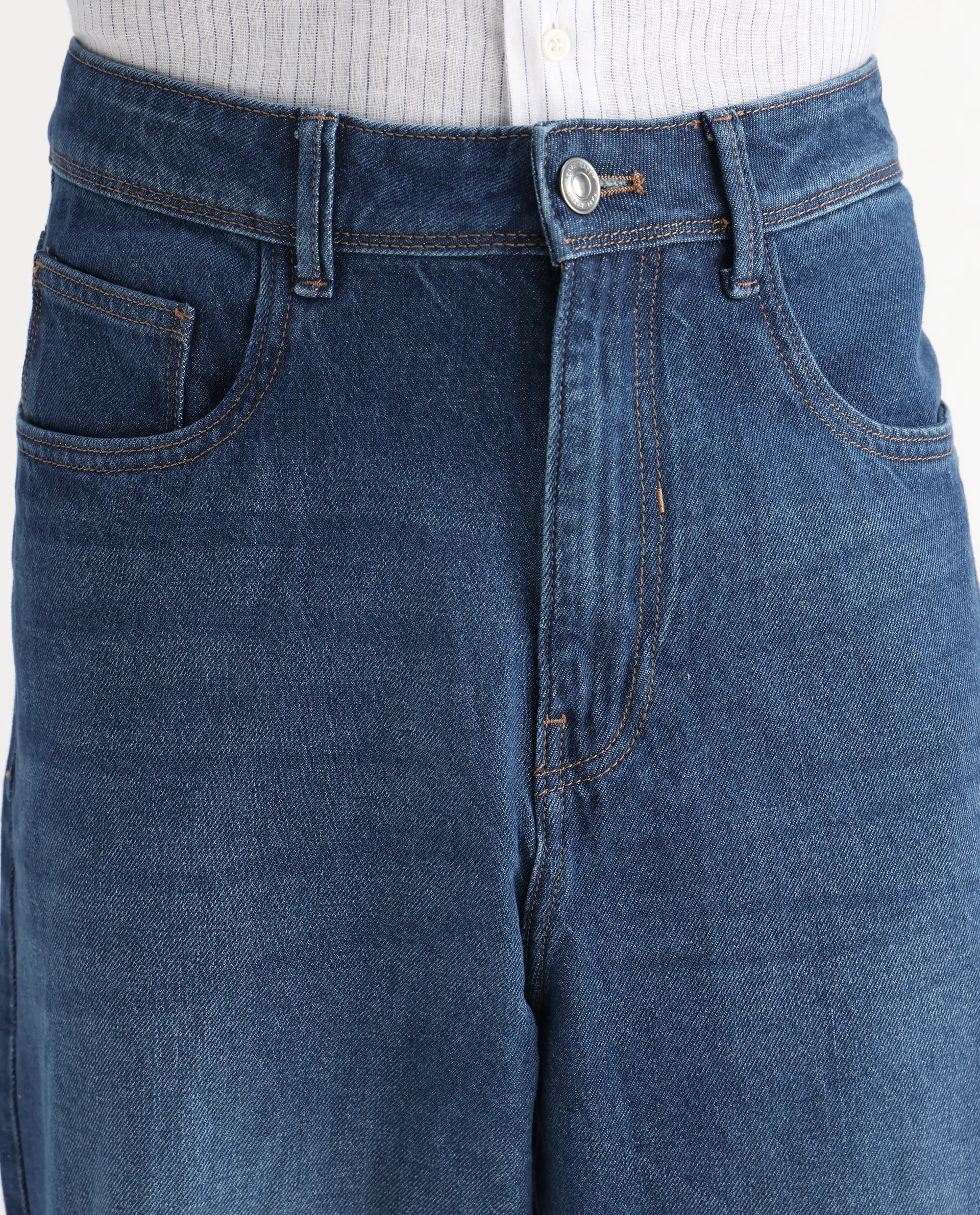 Rare Rabbit Men's Evet Blue Cotton Plain Baggy Fit Jeans - Image 3