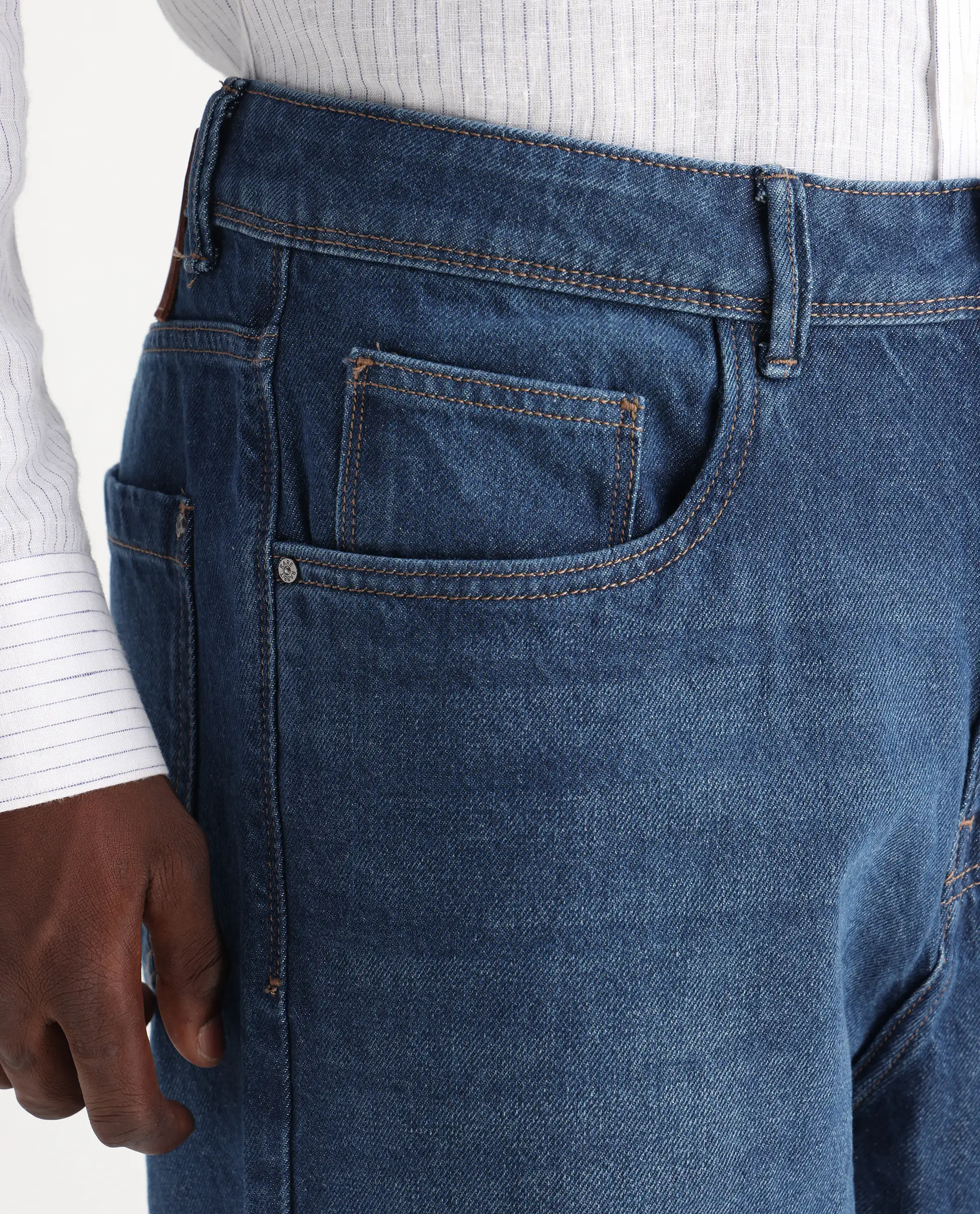 Rare Rabbit Men's Evet Blue Cotton Plain Baggy Fit Jeans - Image 6