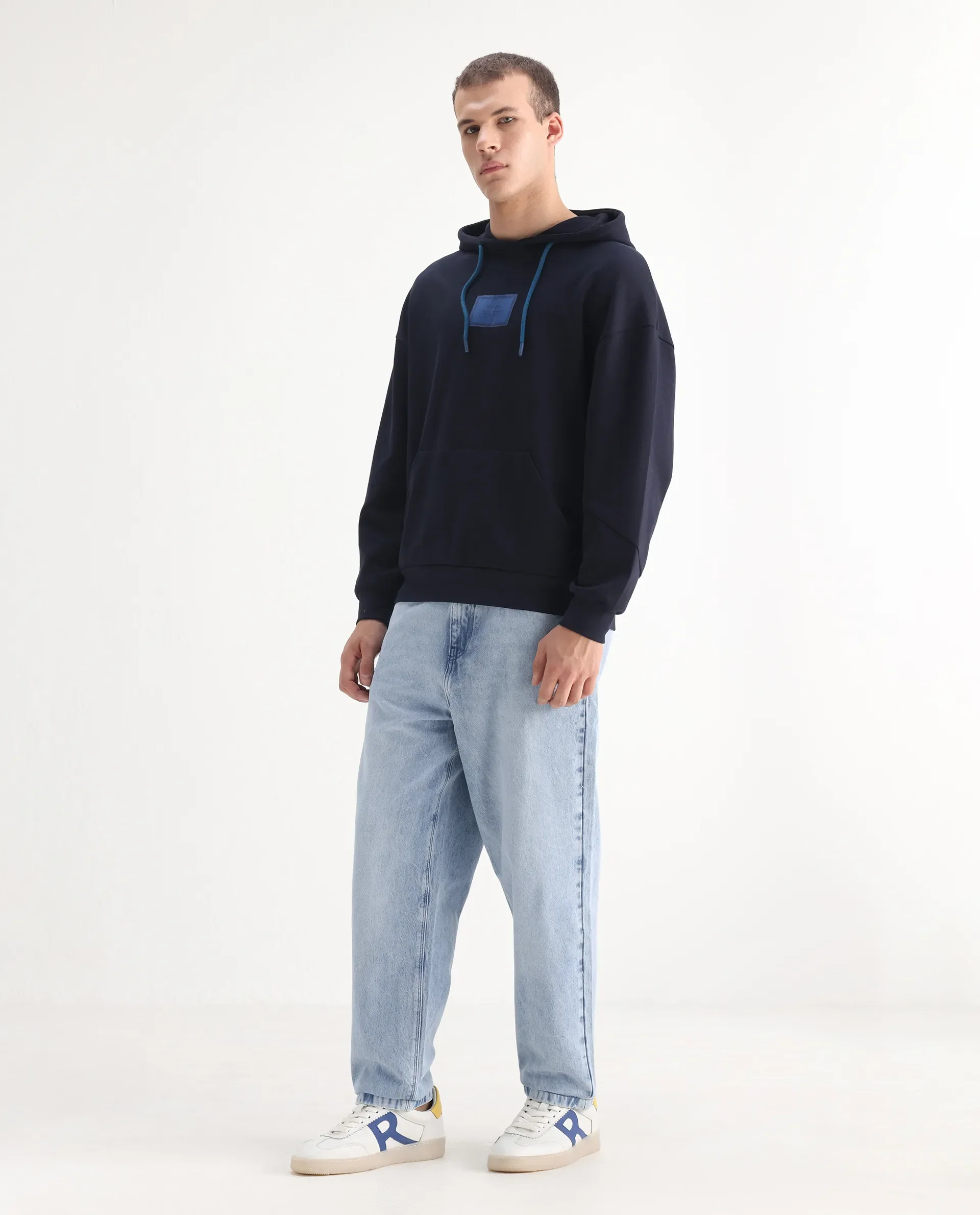 Rare Rabbit Men's Evet Pastel Blue Cotton Plain Baggy Fit Jeans - Image 3