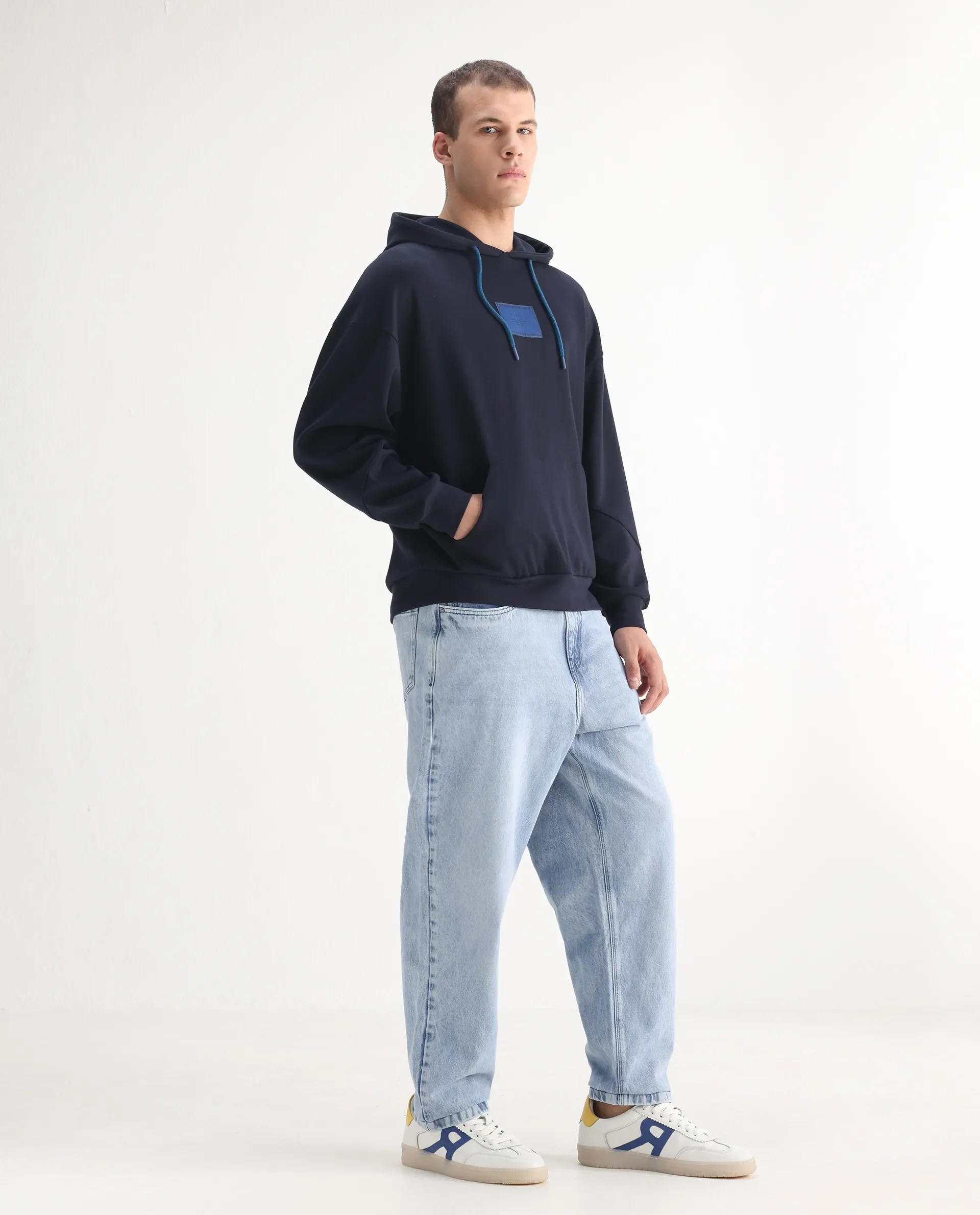 Rare Rabbit Men's Evet Pastel Blue Cotton Plain Baggy Fit Jeans - Image 5
