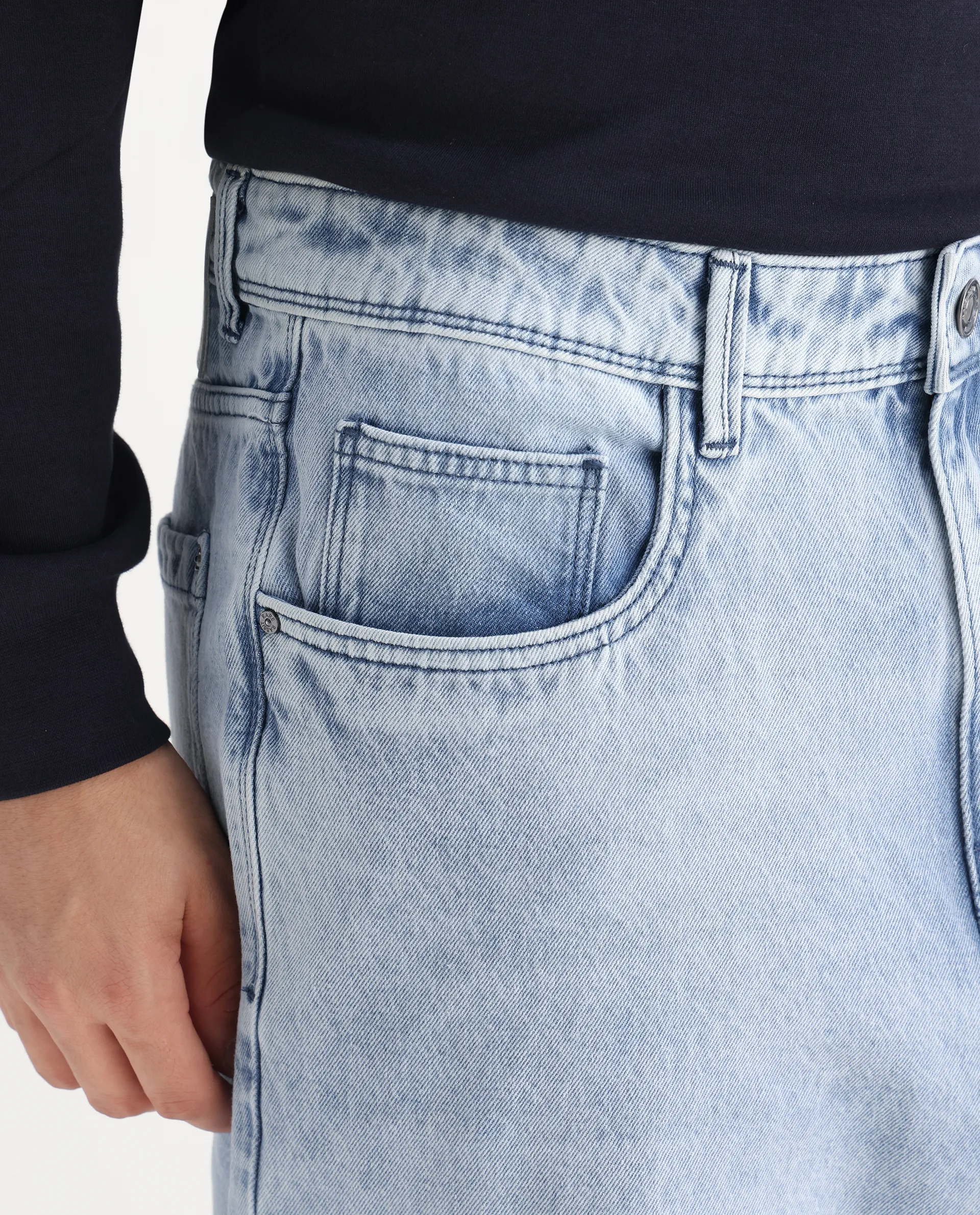Rare Rabbit Men's Evet Pastel Blue Cotton Plain Baggy Fit Jeans - Image 7