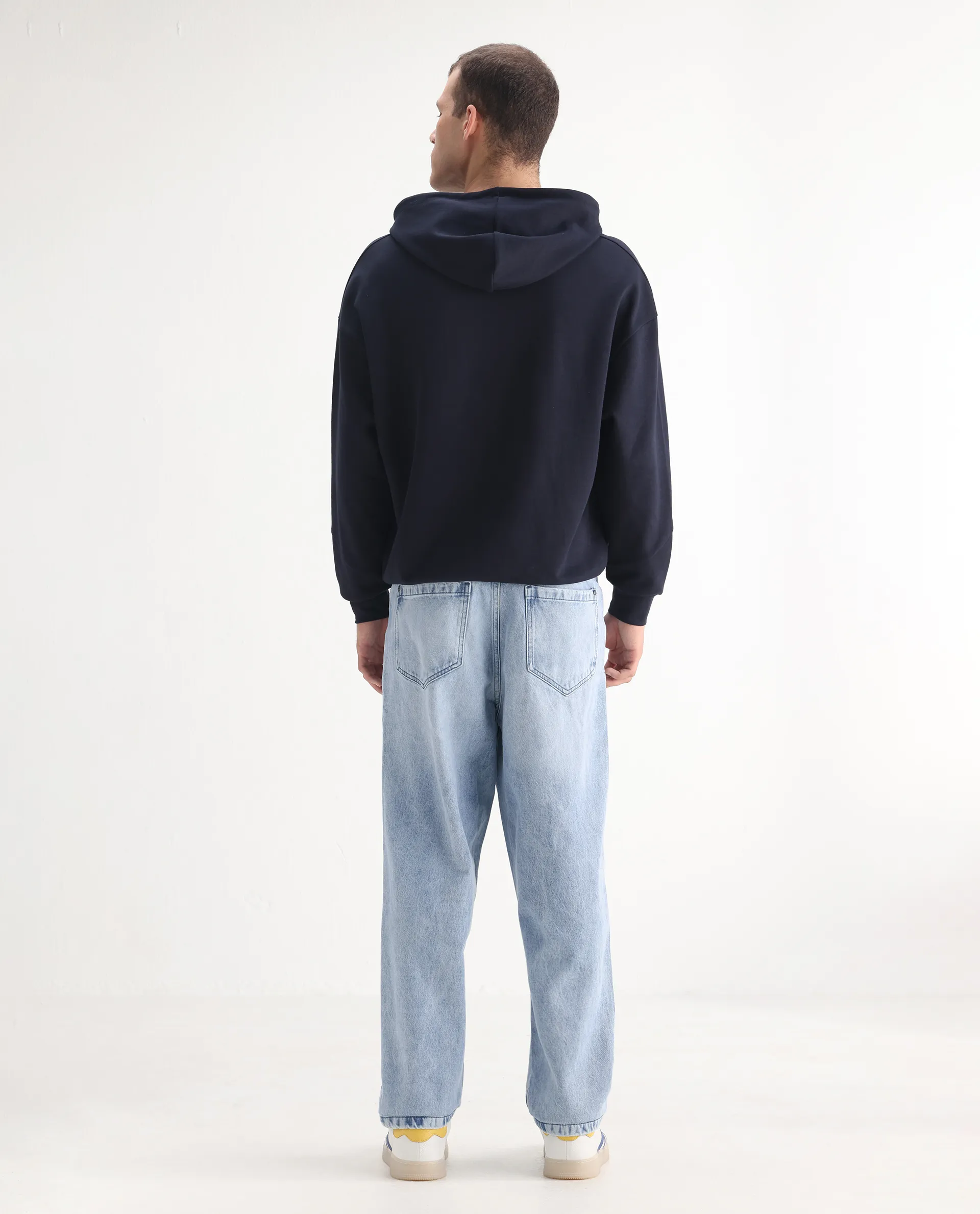 Rare Rabbit Men's Evet Pastel Blue Cotton Plain Baggy Fit Jeans - Image 8