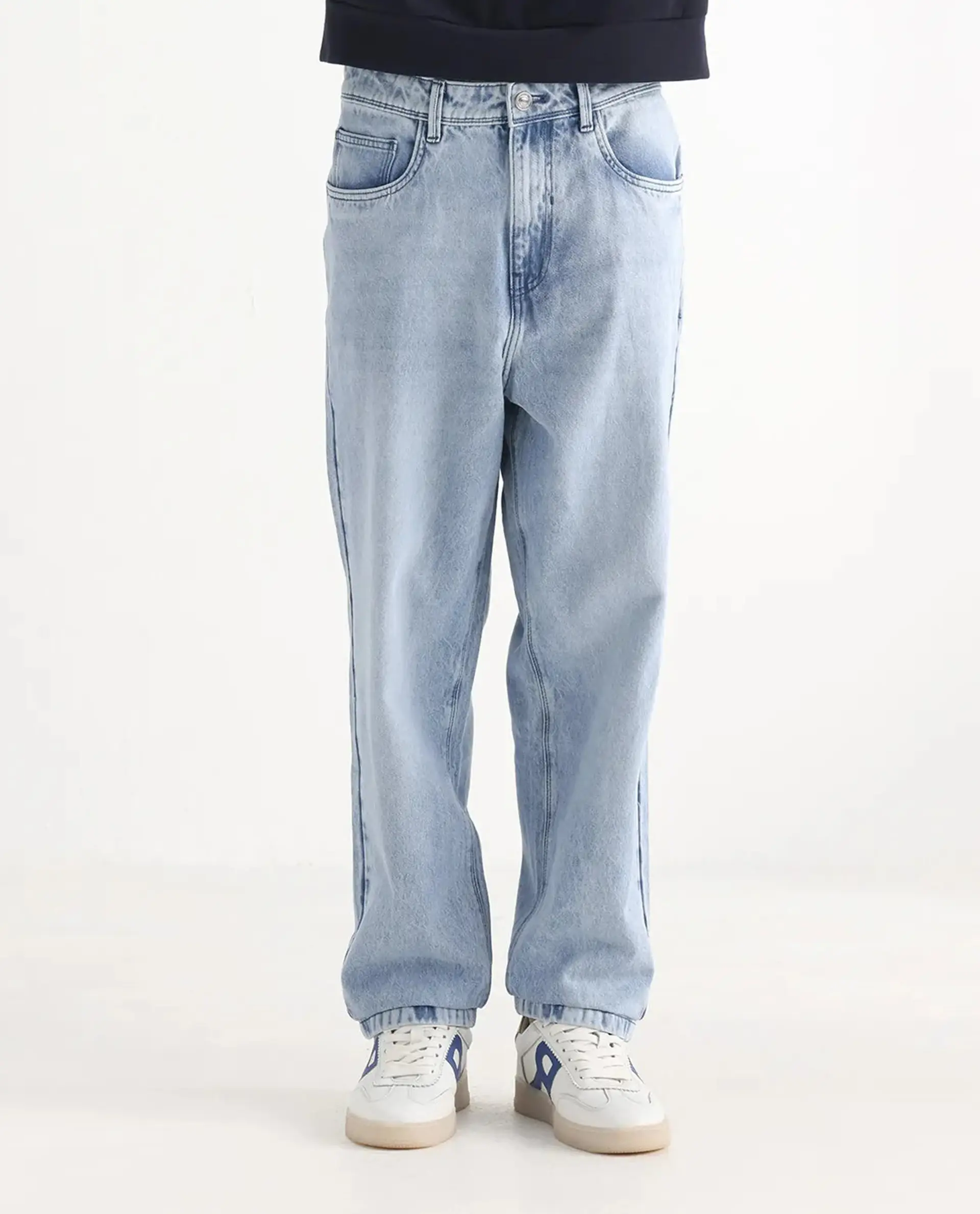 Rare Rabbit Men's Evet Pastel Blue Cotton Plain Baggy Fit Jeans - Image 9