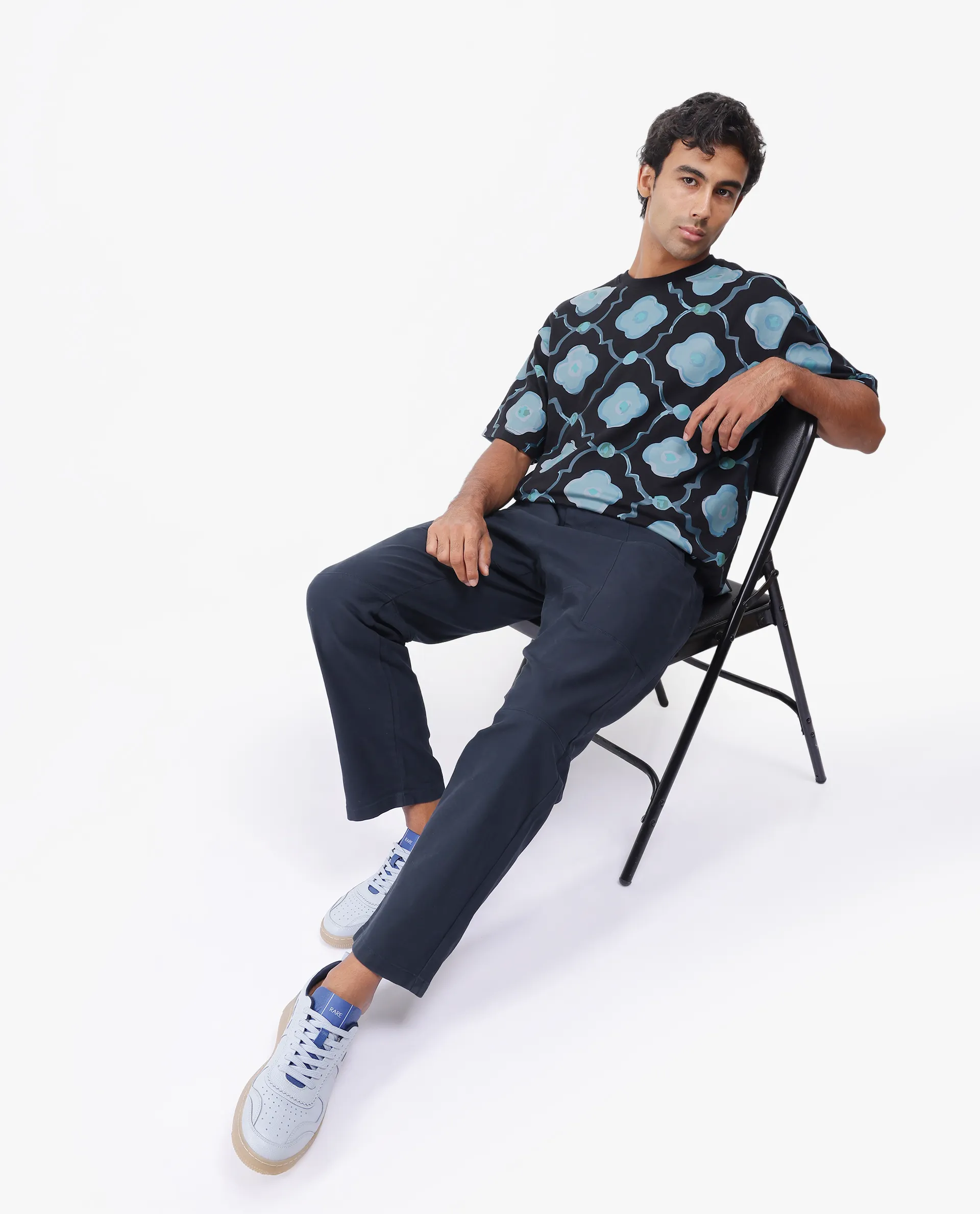 Rare Rabbit Men's Evino Black Cotton Graphic Print Oversized Fit Half Sleeve Crew Neck T-Shirt - Image 5