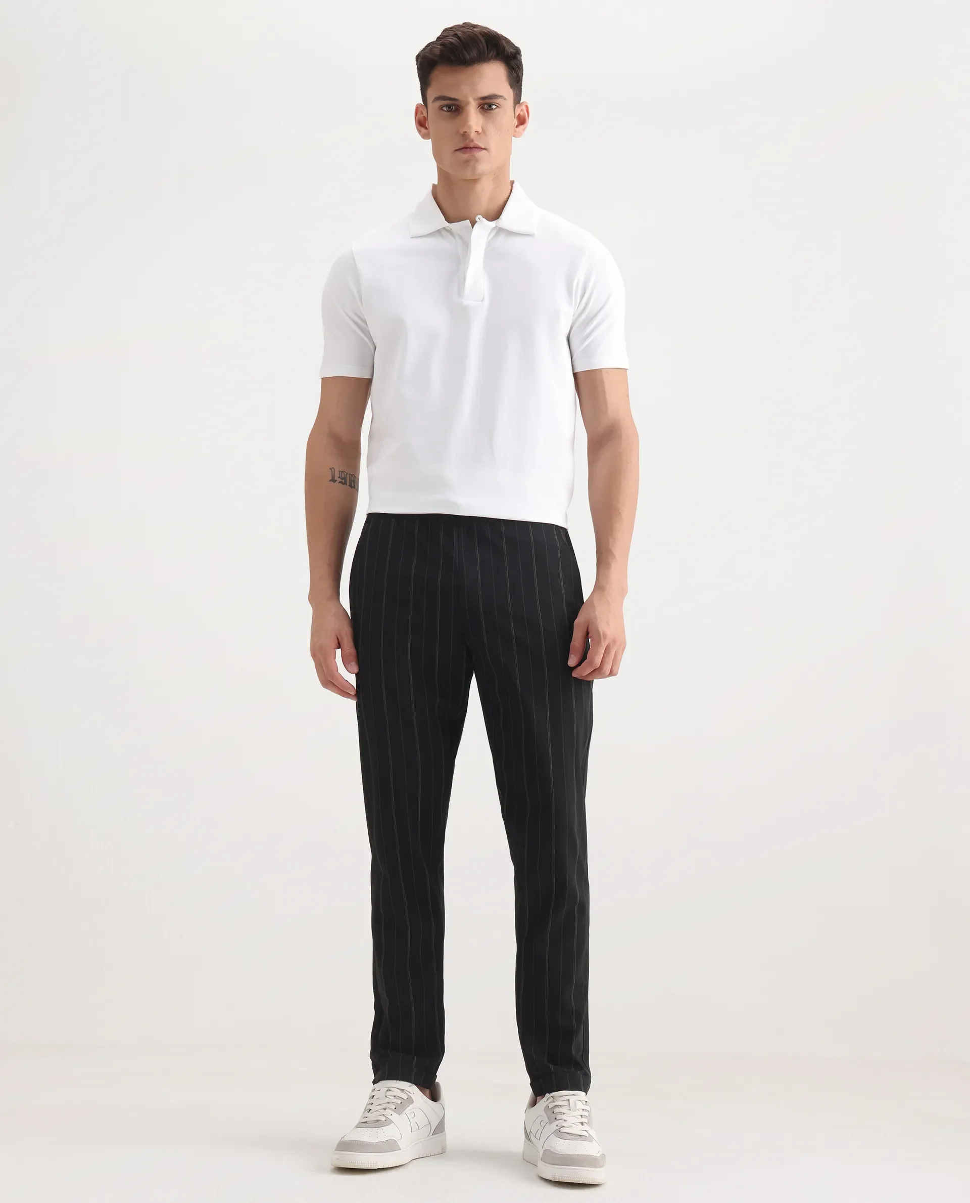 Rare Rabbit Men's Evita Black Cotton Striped Print Regular Fit Trouser - Image 4