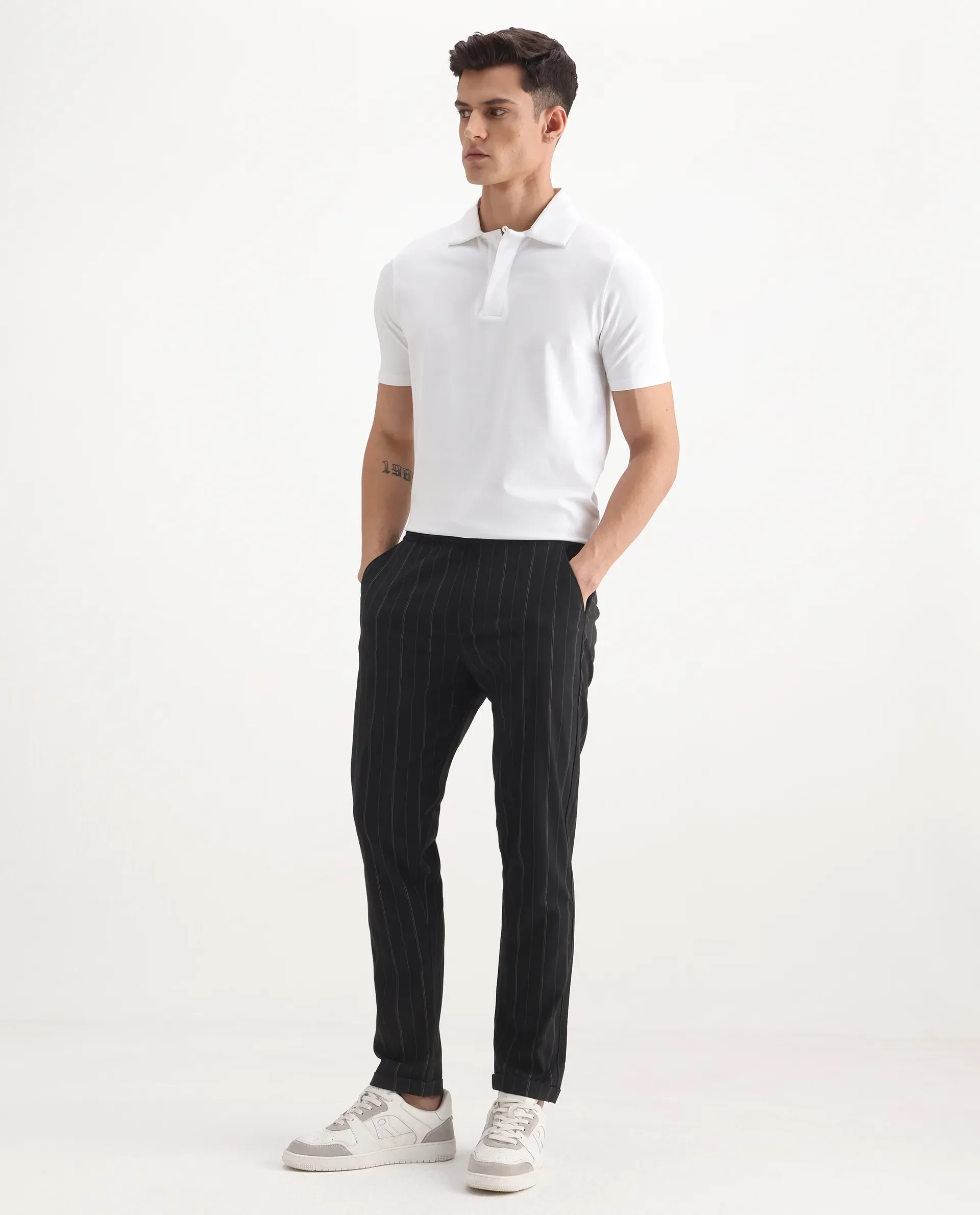 Rare Rabbit Men's Evita Black Cotton Striped Print Regular Fit Trouser - Image 5