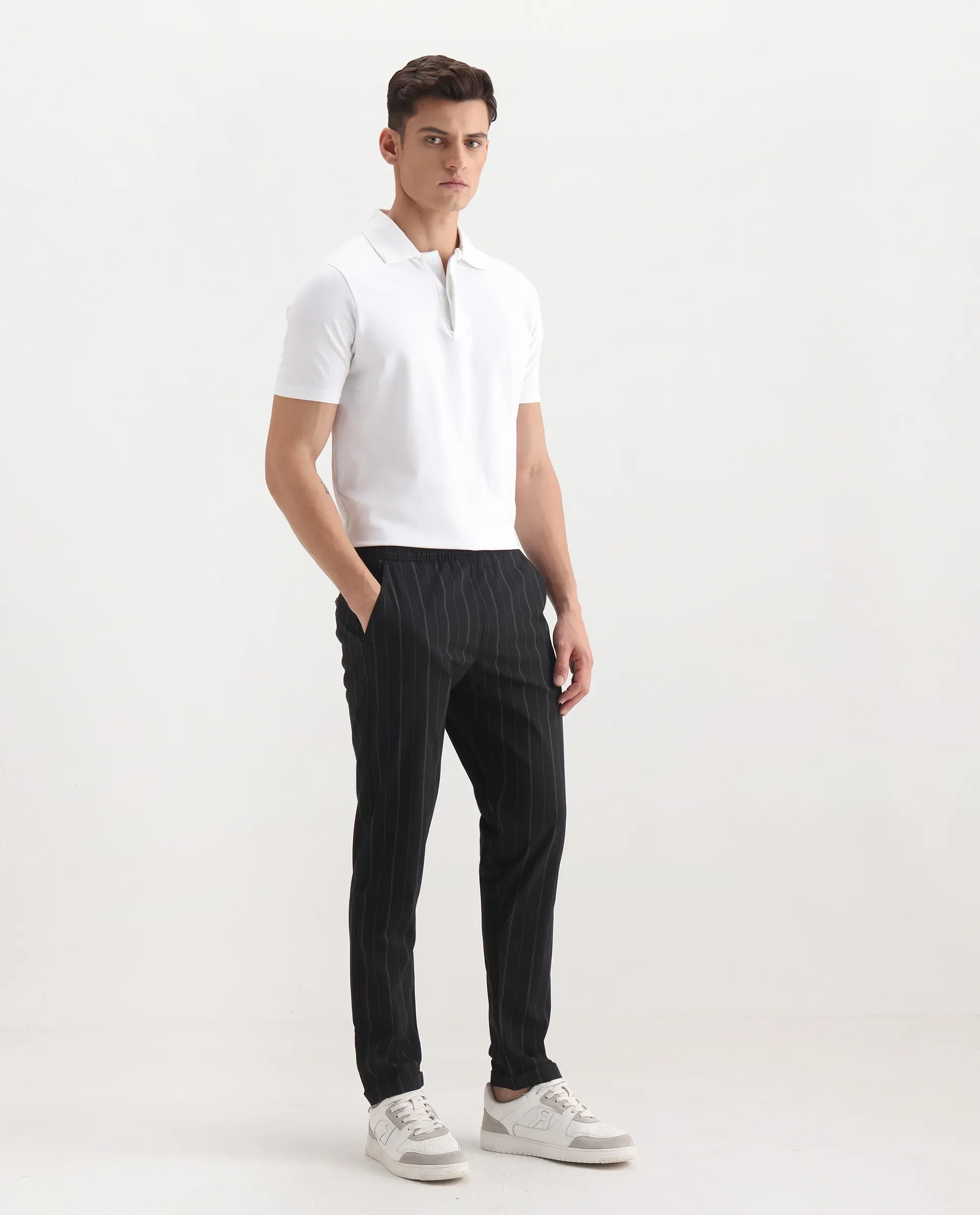 Rare Rabbit Men's Evita Black Cotton Striped Print Regular Fit Trouser - Image 6
