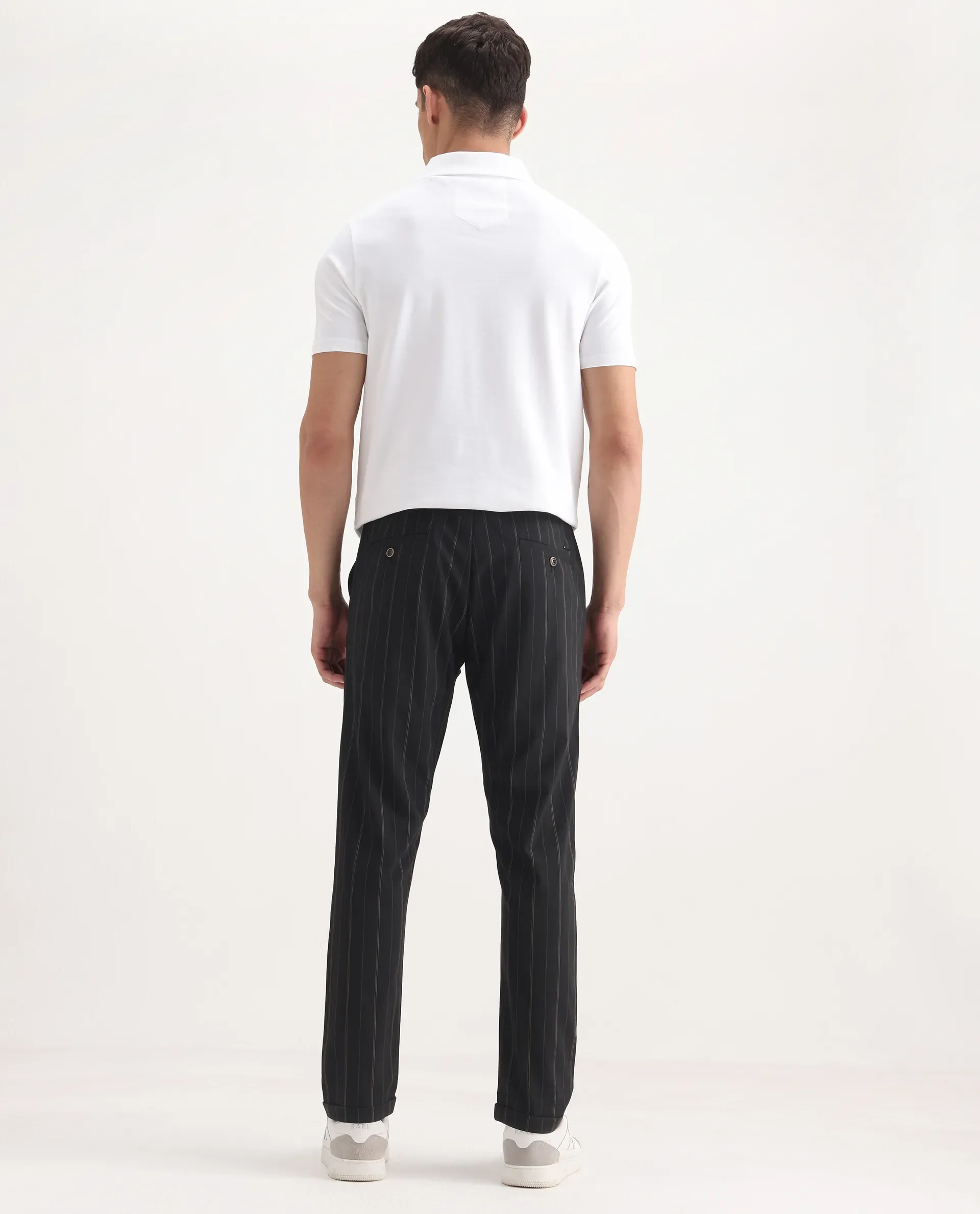 Rare Rabbit Men's Evita Black Cotton Striped Print Regular Fit Trouser - Image 8