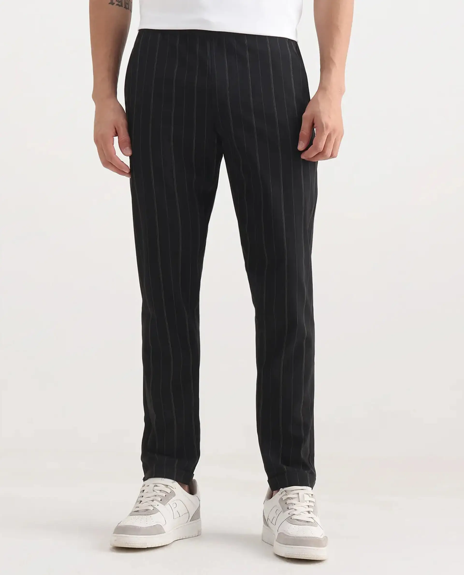 Rare Rabbit Men's Evita Black Cotton Striped Print Regular Fit Trouser - Image 9