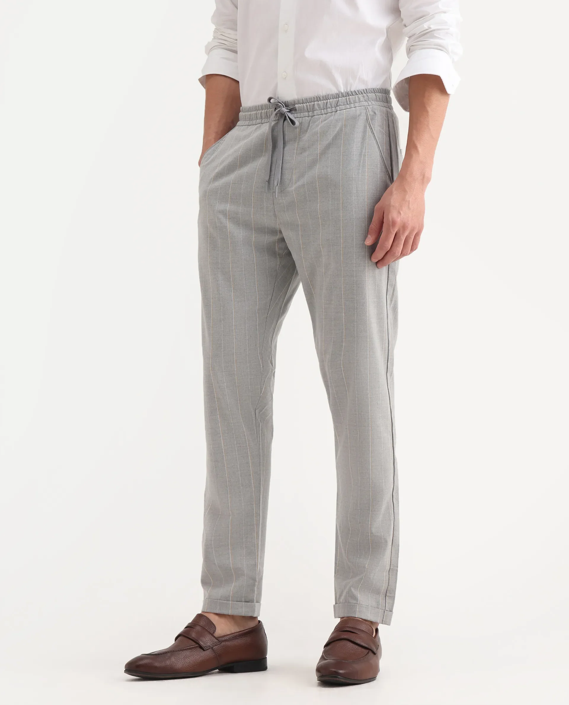 Rare Rabbit Men's Evita Grey Cotton Striped Print Regular Fit Trouser - Image 2