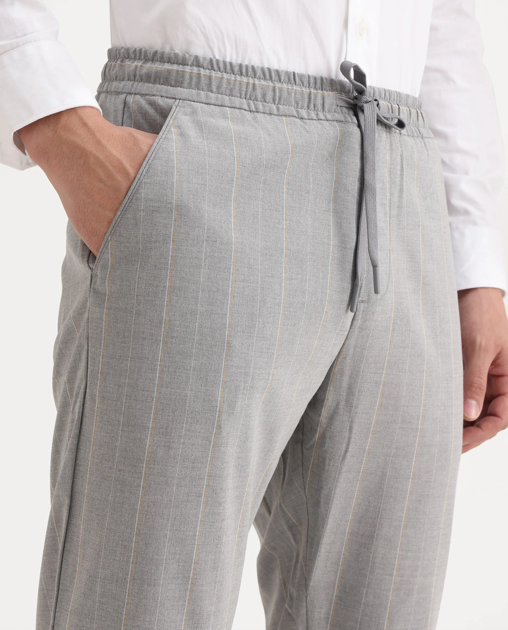Rare Rabbit Men's Evita Grey Cotton Striped Print Regular Fit Trouser - Image 3