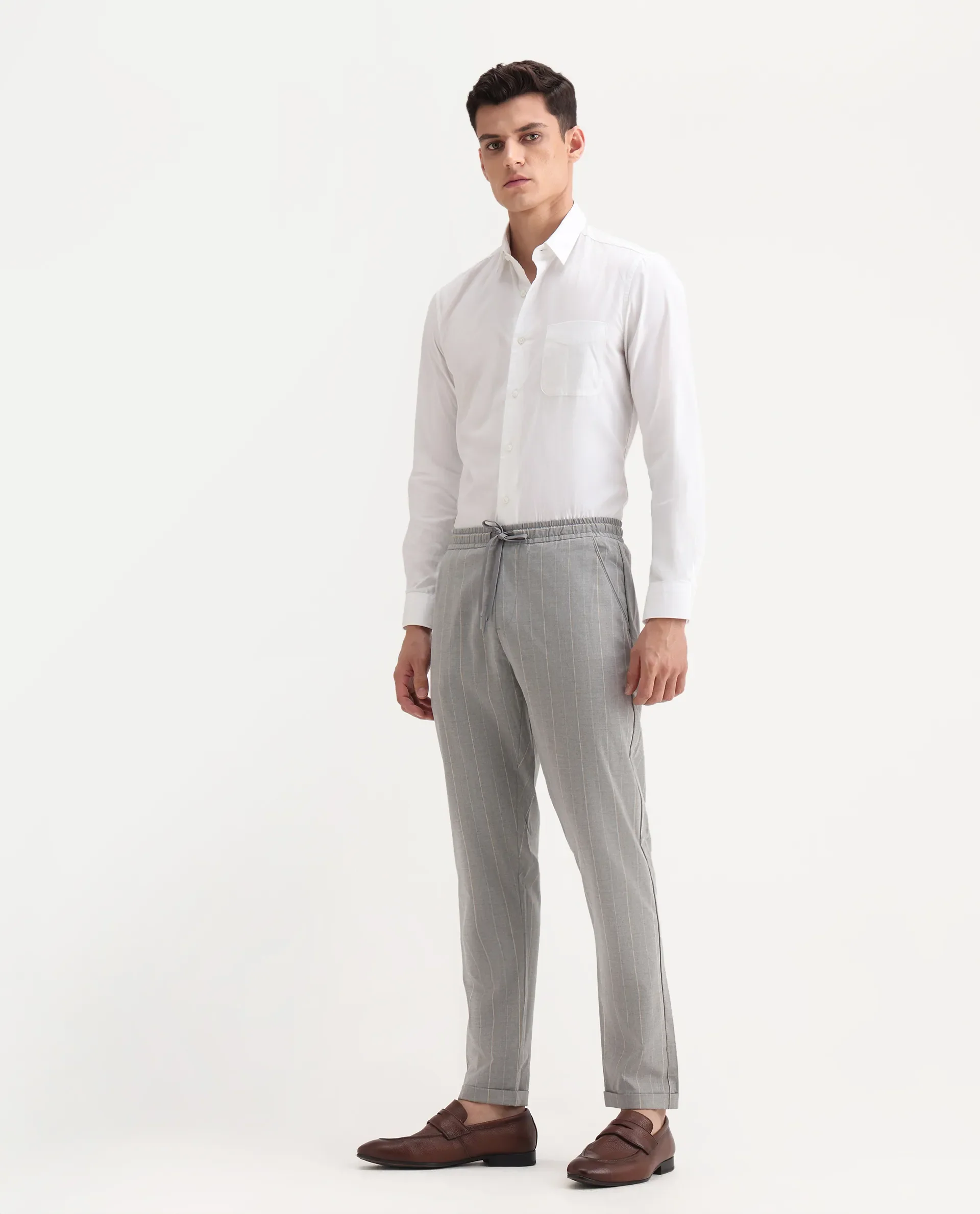 Rare Rabbit Men's Evita Grey Cotton Striped Print Regular Fit Trouser - Image 7