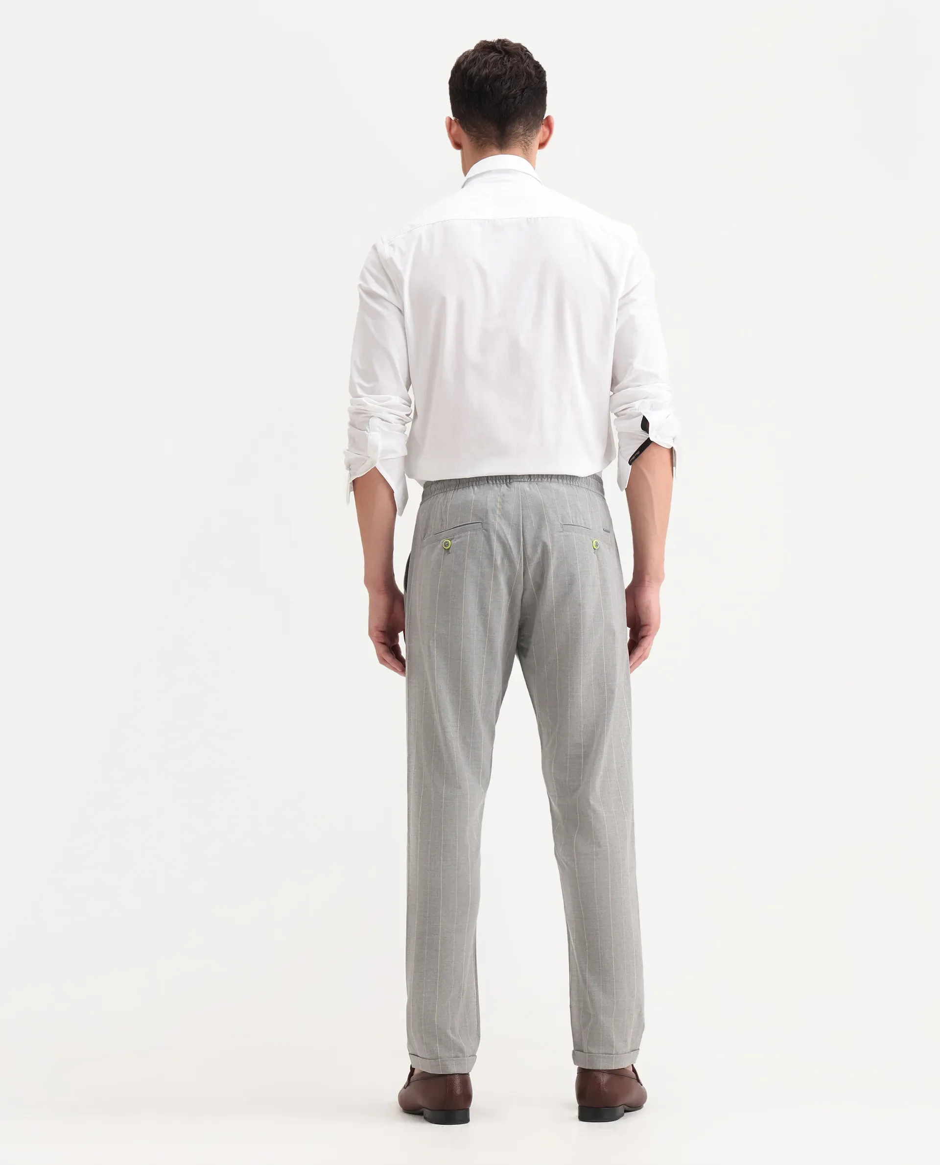 Rare Rabbit Men's Evita Grey Cotton Striped Print Regular Fit Trouser - Image 8